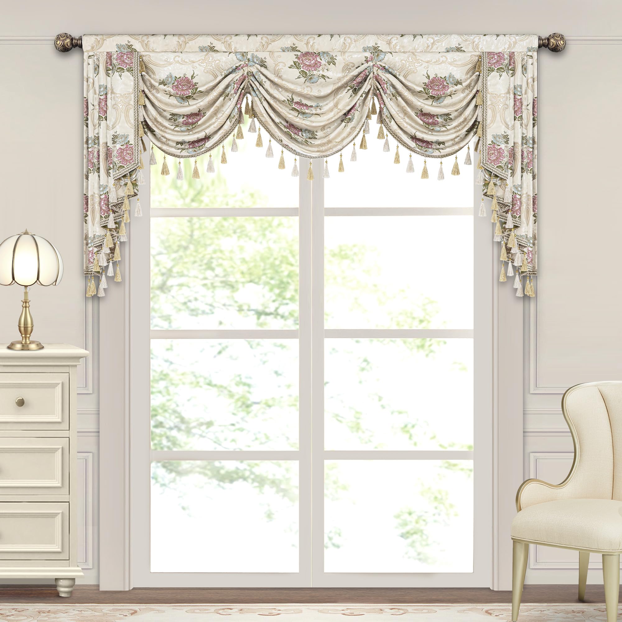 Mantovana A Cascata NAPEARL In Jacquard Beige - Per Finestre Soggiorno O Camera, Larghezza 104 Cm, 1 Pannello - Foto 2