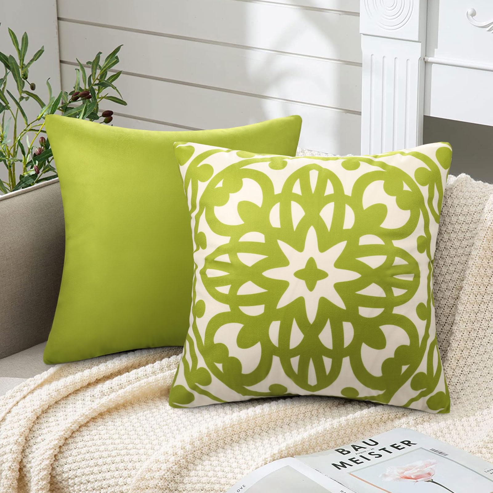 Set of 2 Cushion Covers 50 x 50 cm Super Soft for Living Room – Modern Floral Print Cushion Cover – Comfortable Decoration for Sofa, Bedroom, Room – Green