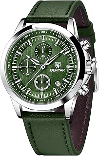 PAGRNE DESIGN BENYAR Mens Watches Analog Quartz Chronograph Waterproof Wrist Watches for Men Luminous Fashion Business Casual Sport Elegant Dress Watch with Calendar Stainless Steel/Leather Strap