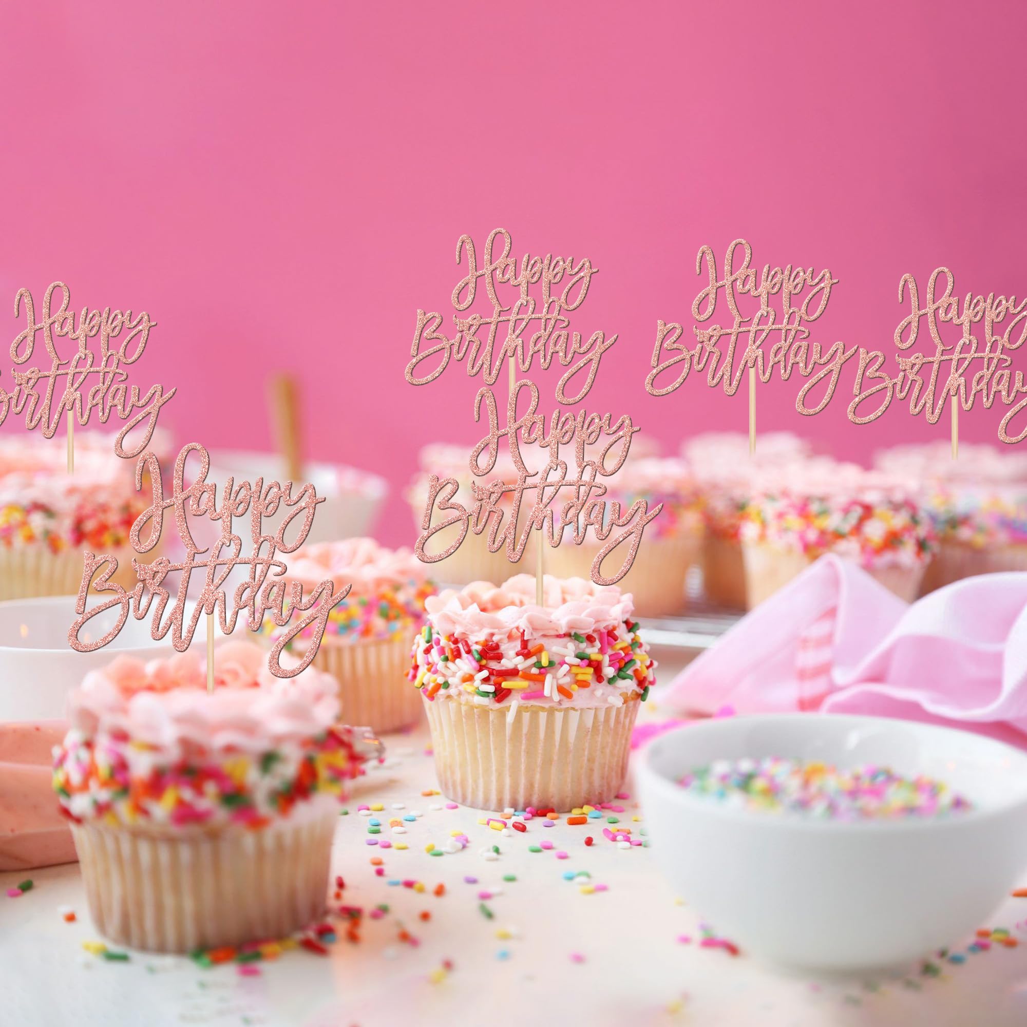 Rose Gold 89th Birthday Cupcake Toppers - 24 Pack Glitter Number 89 Party Decorations