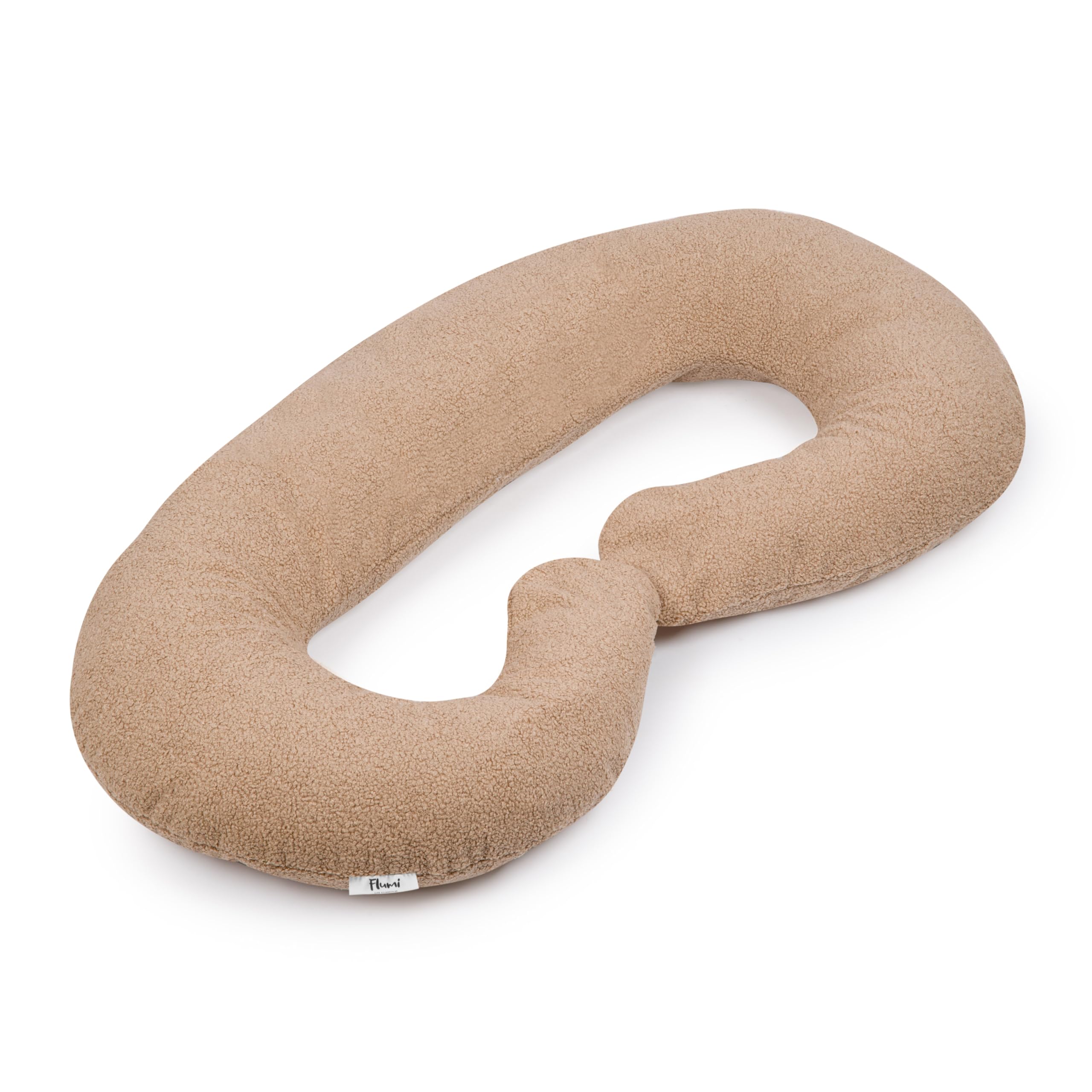 Flumi Schwangerschaftskissen C-Form – Ganzkörper-Stillkissen mit abnehmbarem Bezug, Stützkissen für Schwangere (C - Dunkelbeige Teddy)