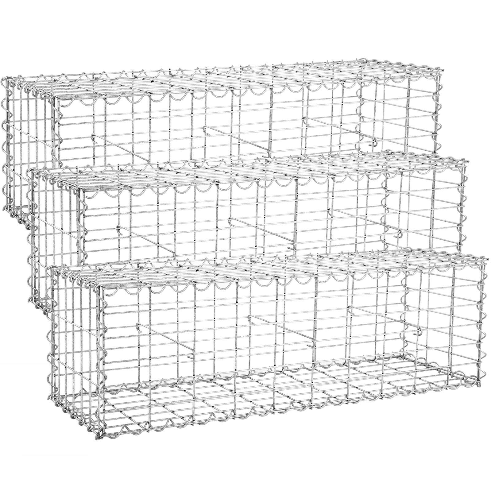 SONGMICS Gabion Baskets, Metal Gabion Cages with 5 x 10 cm Mesh for Stones, Galvanised, Garden Decor Wall Partition, 100 x 30 x 30 cm, Set of 3, Silver GGB333V1