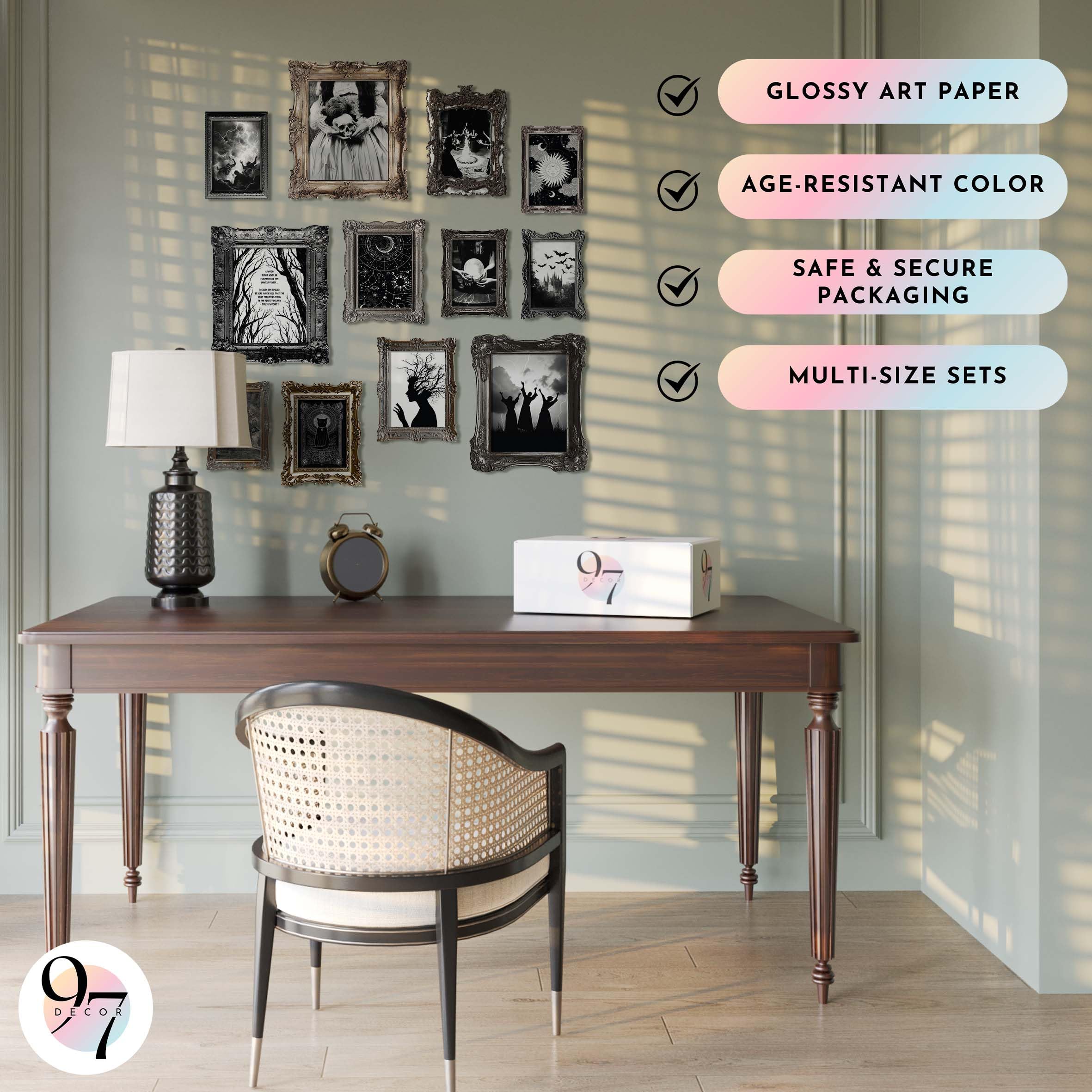 97 Decor Dark Academia Decor For Bedroom - Gothic Home Decor Aesthetic, Moody Dark Academia Wall Art, Vintage Halloween Posters For Room Aesthetic, Spooky Gothic Pictures Goth Decorations (UNFRAMED): Vintage Witchy UNFRAMED