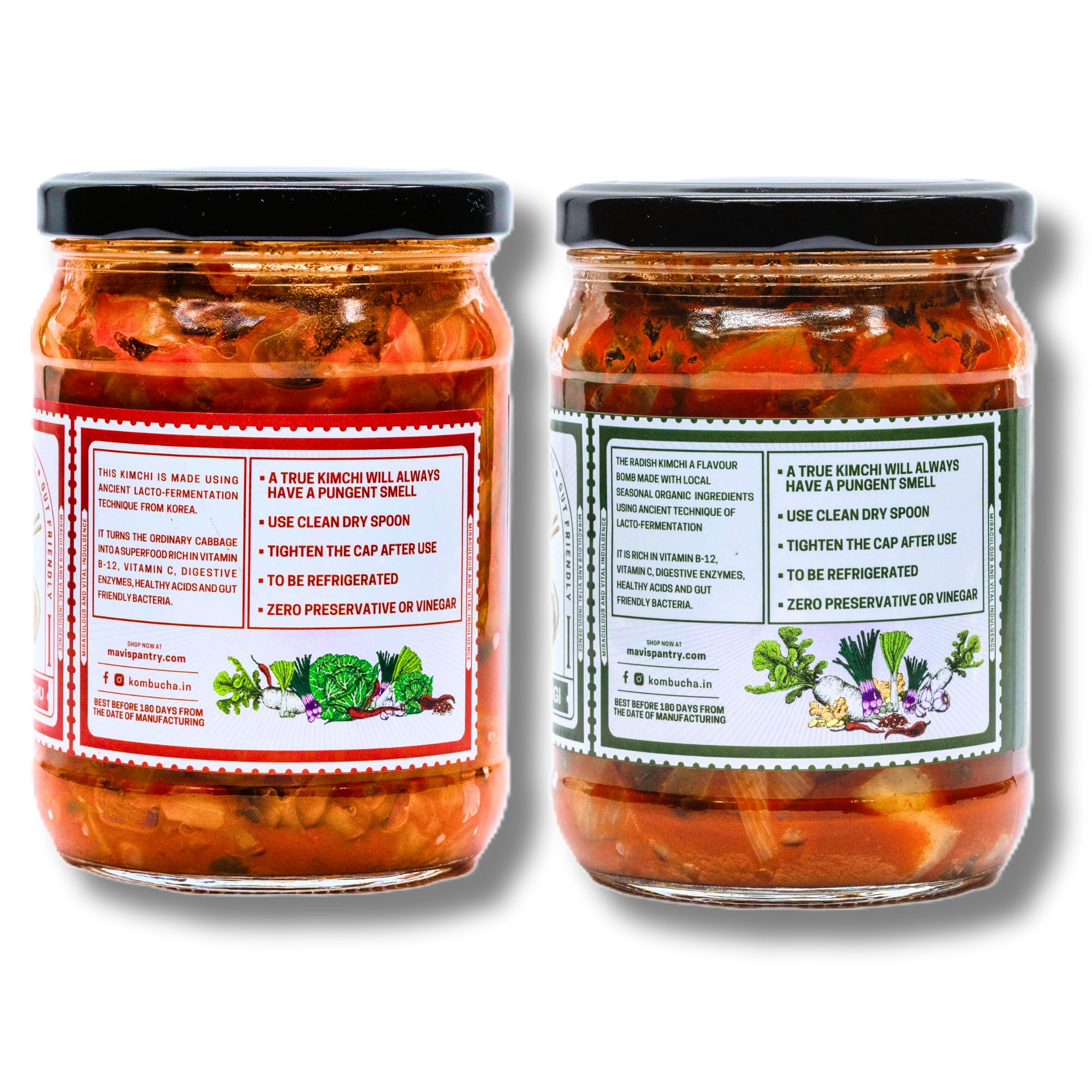 MAVI's Kimchi | Vegan Kimchi & Radish Kimchi | Combo Pack of 2 | 500g Each | Korean Kimchi | No Preservatives | Organic and Vegan | No Artificial Flavour or Colour | Probiotic Pickle 3