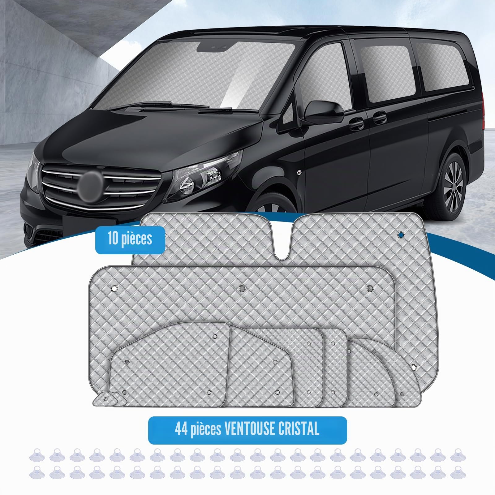 MaxAwe Lot de 10 tapis thermiques compatibles avec VITO II W639/Viano 2003-2014 LWB L2, pare-soleil intérieur de voiture, ensemble de stores thermiques, occultant, protection solaire