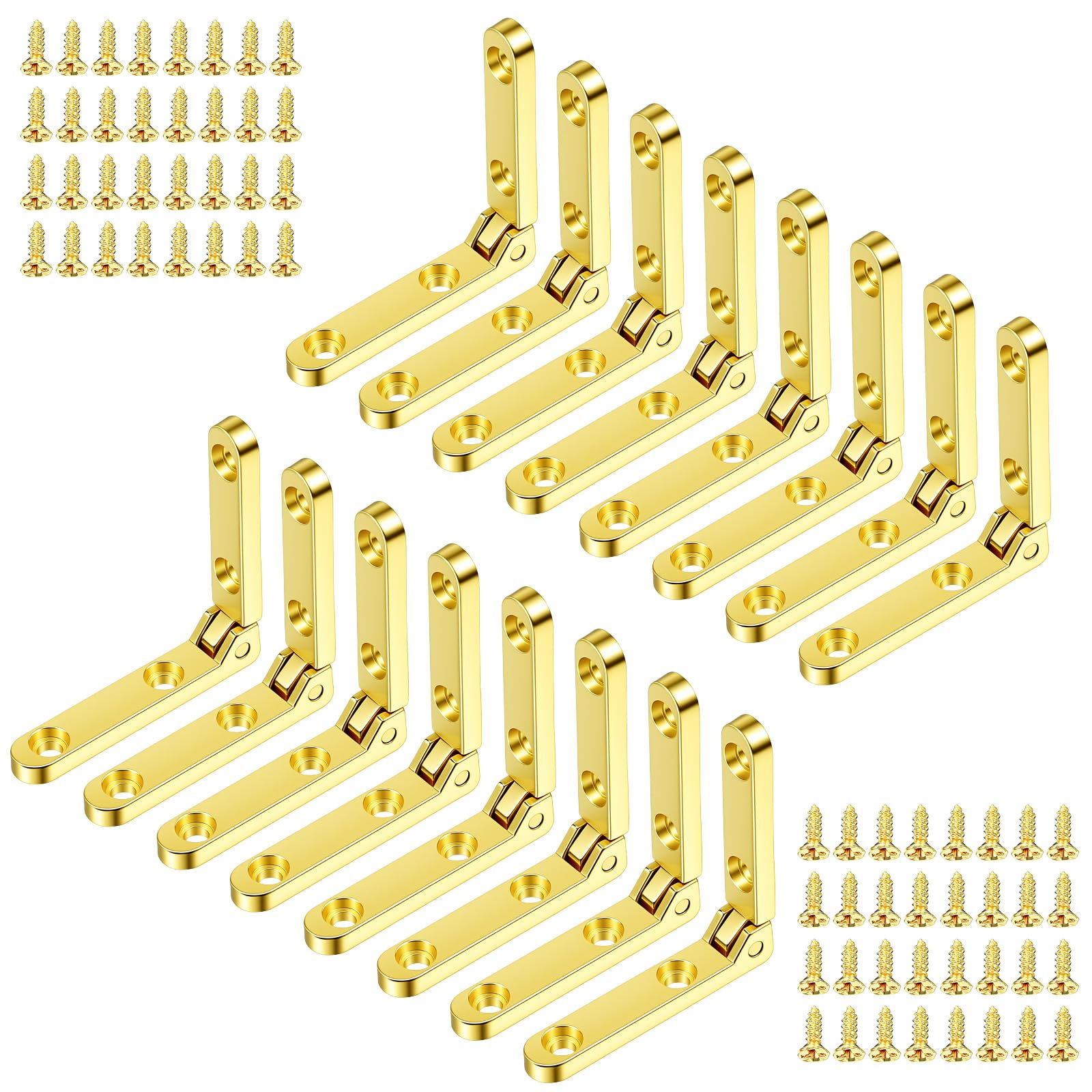 Thinp 16 Pcs Small Hinges for Wooden Box, 90 Degree Folding Jewelry Box Hinges with 64 Mounting Screws Concealed Barrel Hinge for Jewelry Box Cabinet Door Closet DIY Woodworking Projects (Gold)