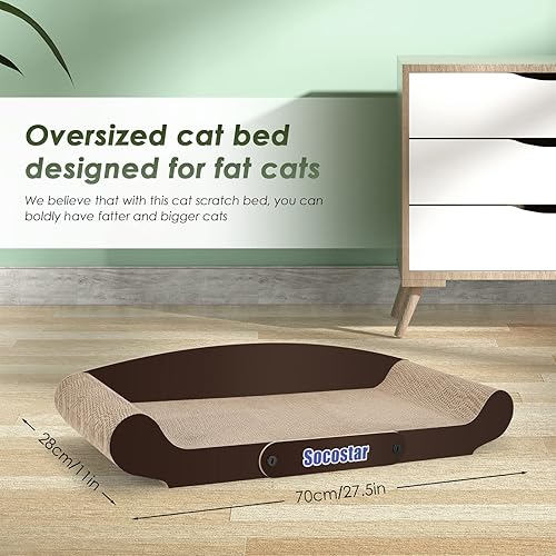 Miniatura 2 de Sofá cama rascador extragrande para gatos de 27.6 x 11 pulgadas, cartón rascador para gatos, papel 100% reciclado para gatos de interior, sala