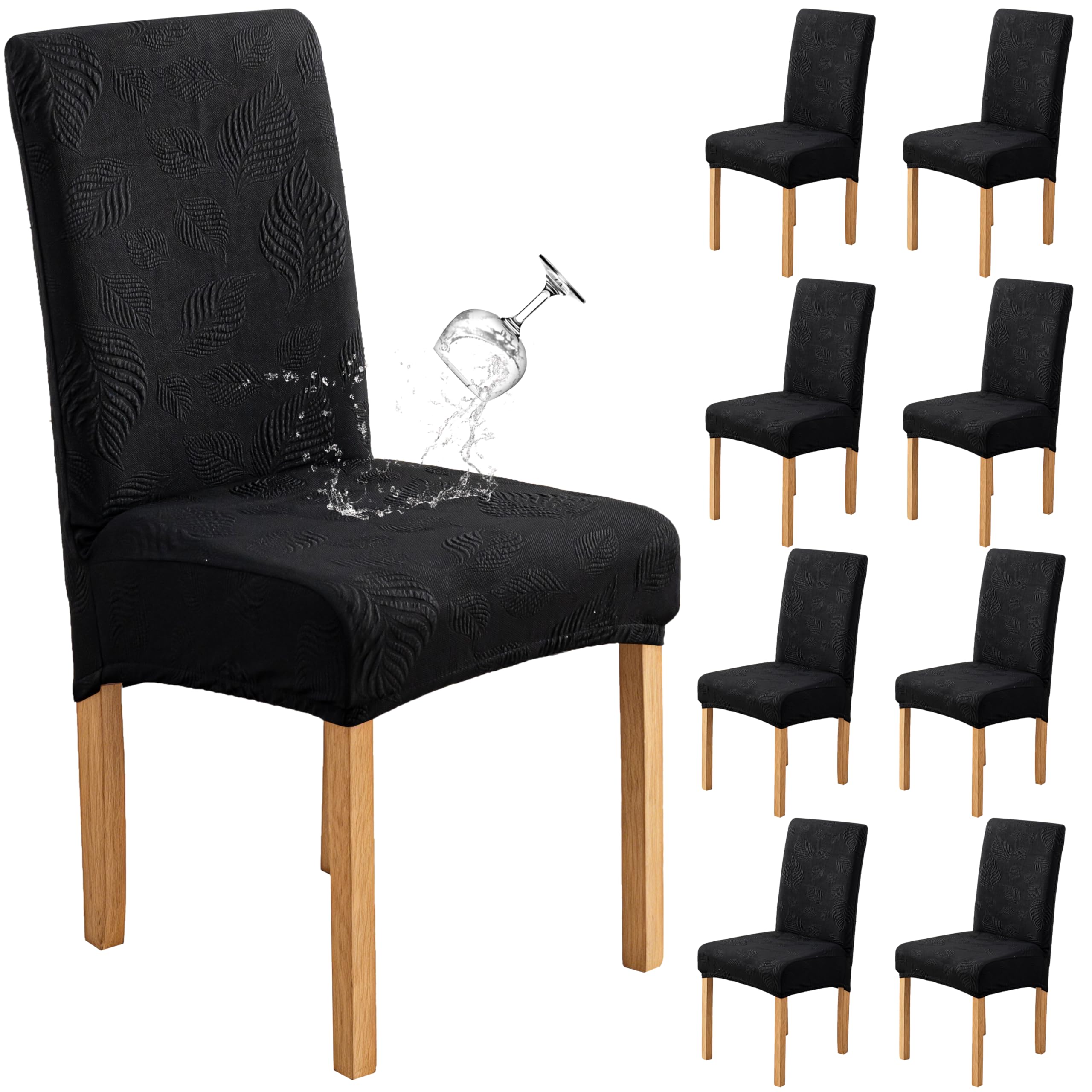 Genina Waterproof Dining Chair Cover Set of 8,Kitchen Chair Cover,Black