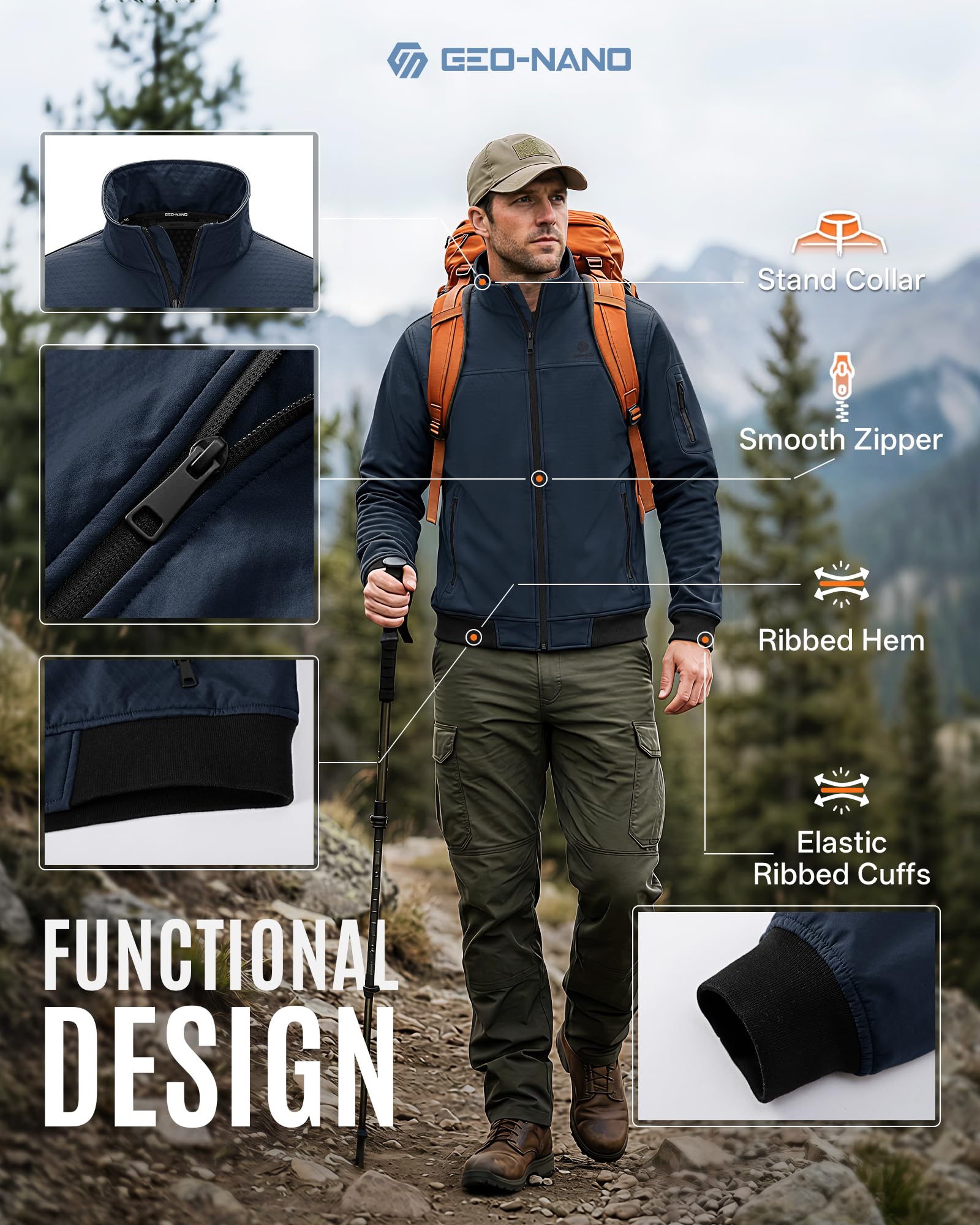 Herren SoftshellJacke Wasserdicht Fleece Gefütterte Übergangsjacke