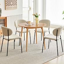 35'' Round Dining Table Set for 4 with Chairs, Mid Century Modern Round Kitchen Table and Chairs Set for Small Space, Compact Dining Table for Apartment Breakfast Nook - White