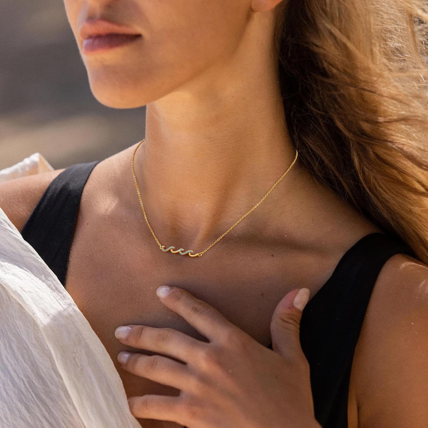 IEFLIFE Necklaces Gifts for Women- 14K Gold Plated Zirconia Wave Necklaces for Women, Birthday Retirement Gift for Mom Daughter Sister, Friendship Friend Birthday Gifts for Best Friend Sister Jewelry - Image 4