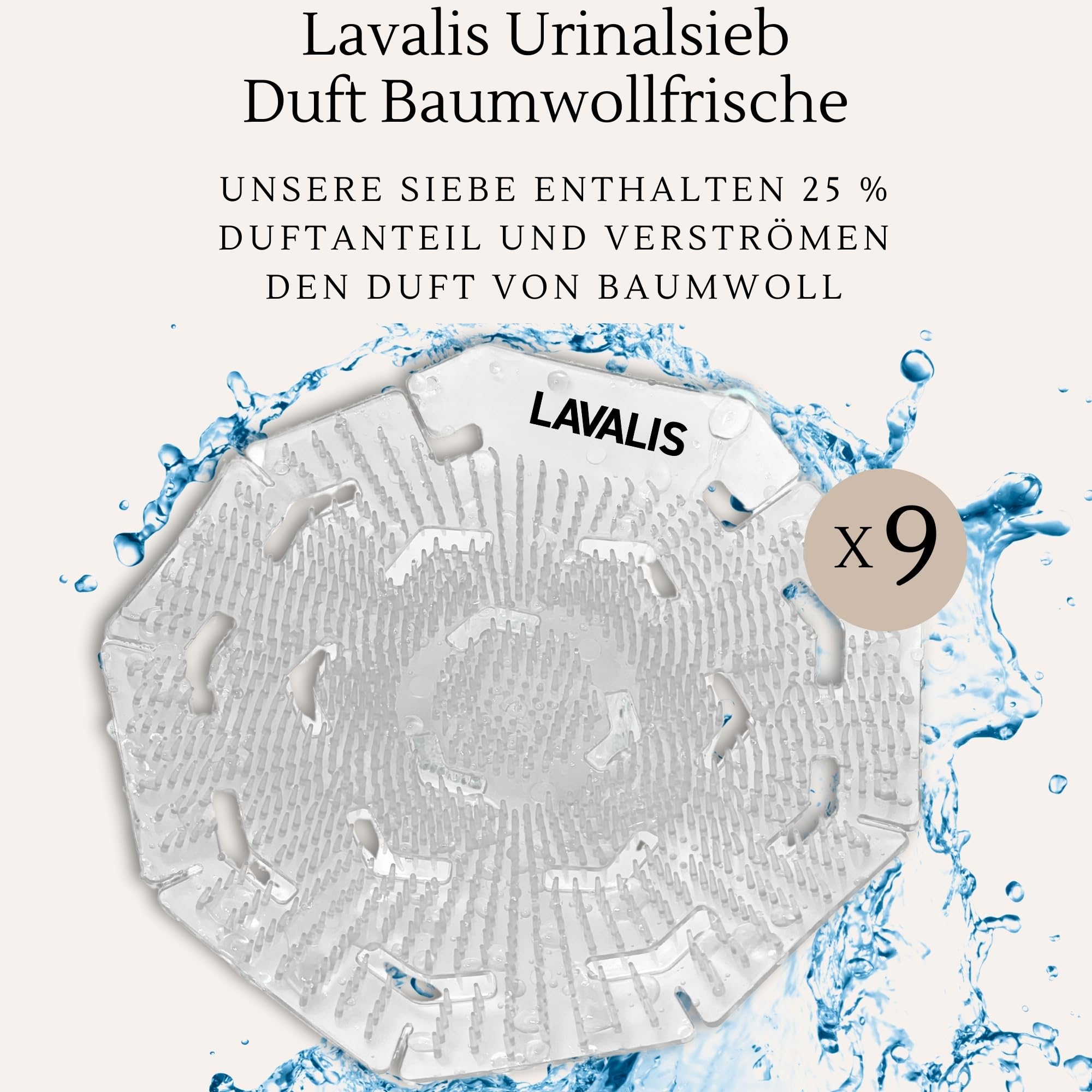 Urinalsieb (9x) Spritzschutz für Männer-Pissoir, reduziert Spritzer & Geruch, starker Duft Baumwollfrische, Luft-erfrischer, 30 Tage haltbar, passend für alle Urinale, rund Weiß