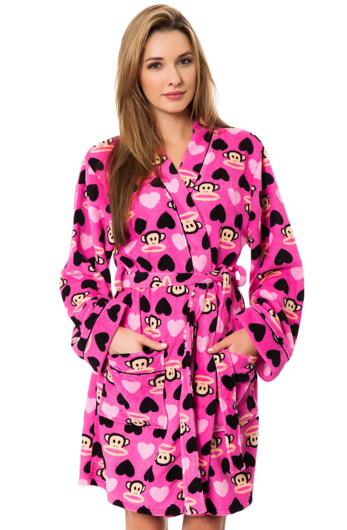 Paul Frank Women's Plush Life Hot Pink Julius & Heart Kimono Robe