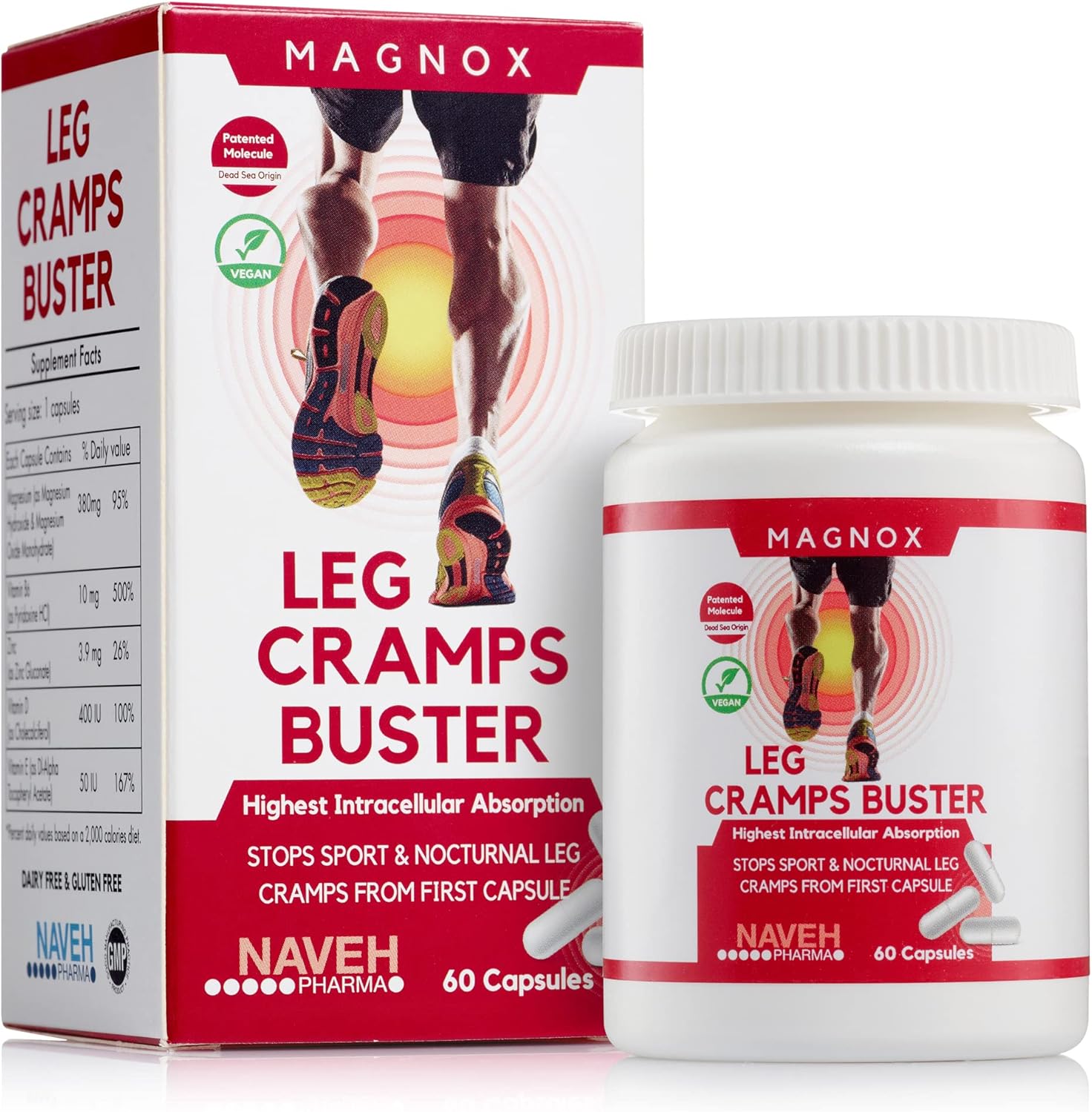 MAGNOX Magnesium Supplement for Muscle & Leg Cramps at Night with B6
