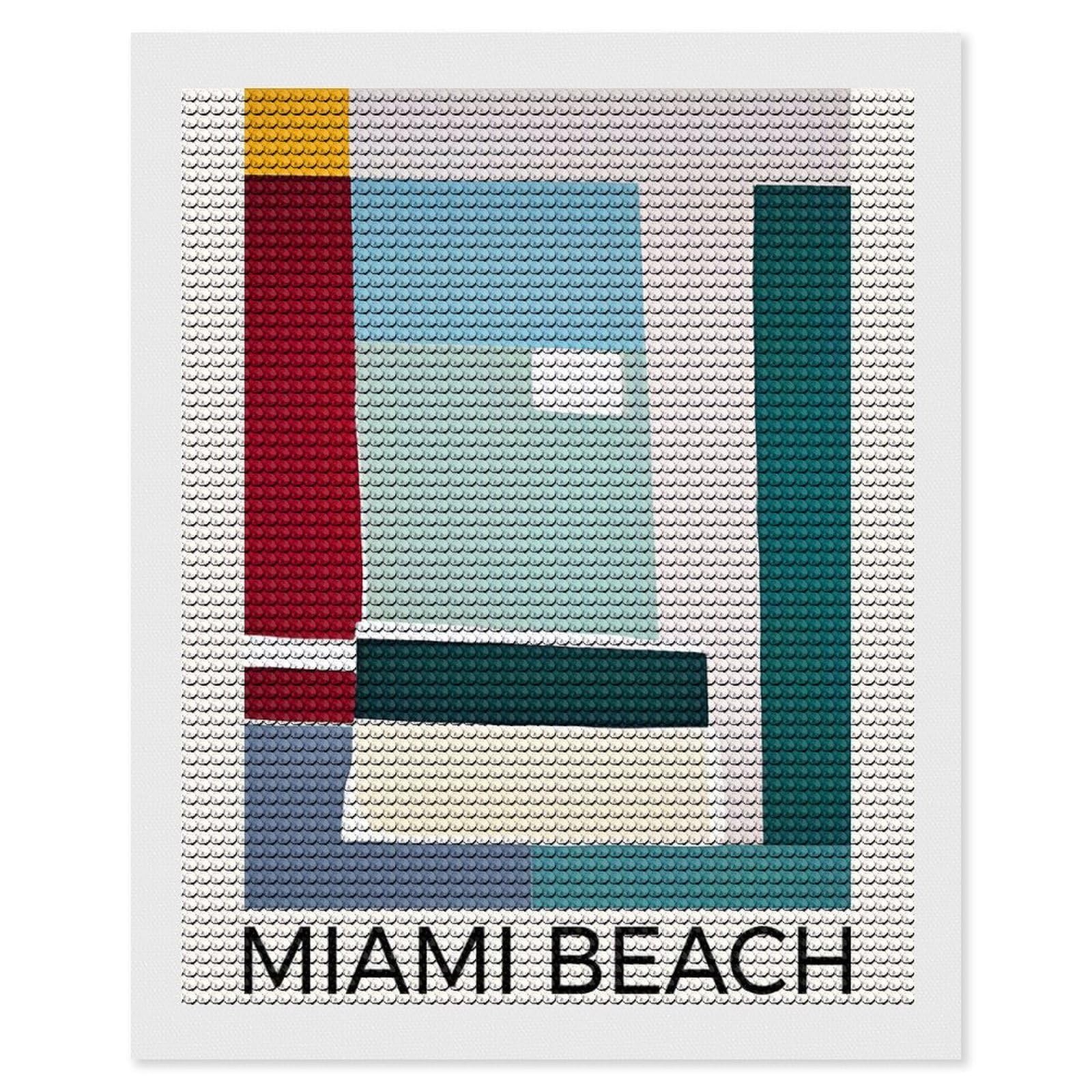 Junmoney Miami Beach DIY Diamond Art Canvas Kit 16"x20", Simple to Start, Fun Craft Experience, Modern Decor, Gift Idea, Adhesive Canvas