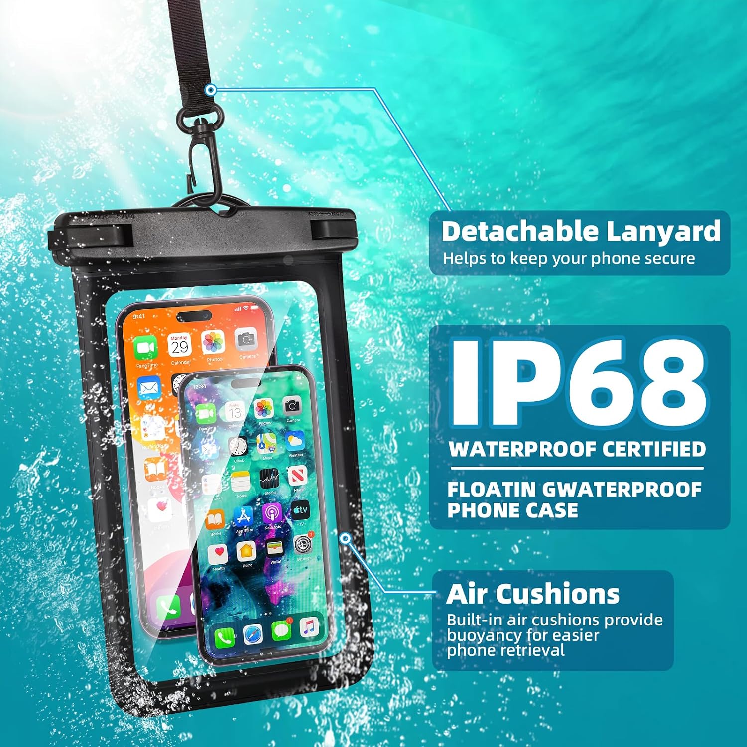 Waterproof Phone Pouch,IPX8 Universal Waterproof Case Underwater Dry Bag Compatible to iPhone 15 13 12 Pro Max SE2 11 Pro XR X 8 7 6s Plus Galaxy S21 S10 Note 10 Google Pixel Up to 8.2" (Black) image 4