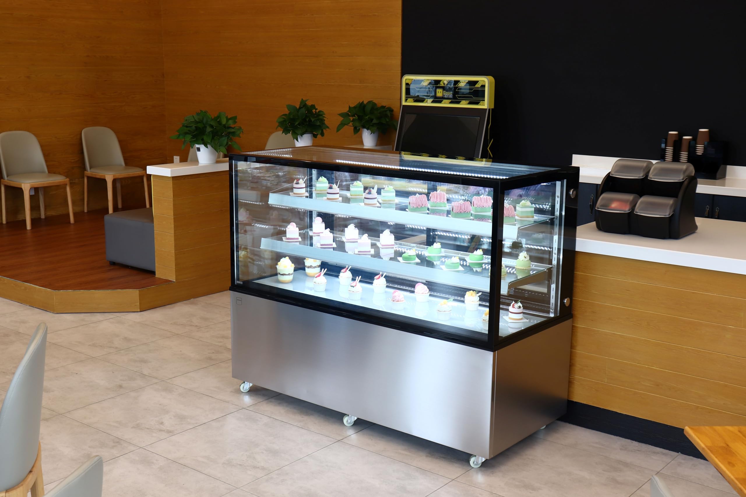 METRO Professional Vetrina Refrigerante GCV1470, Acciaio Inox/Vetro, 151.5x67.5x121 cm, 510L, 490W, 2 Ripiani, con Ruote, Argento