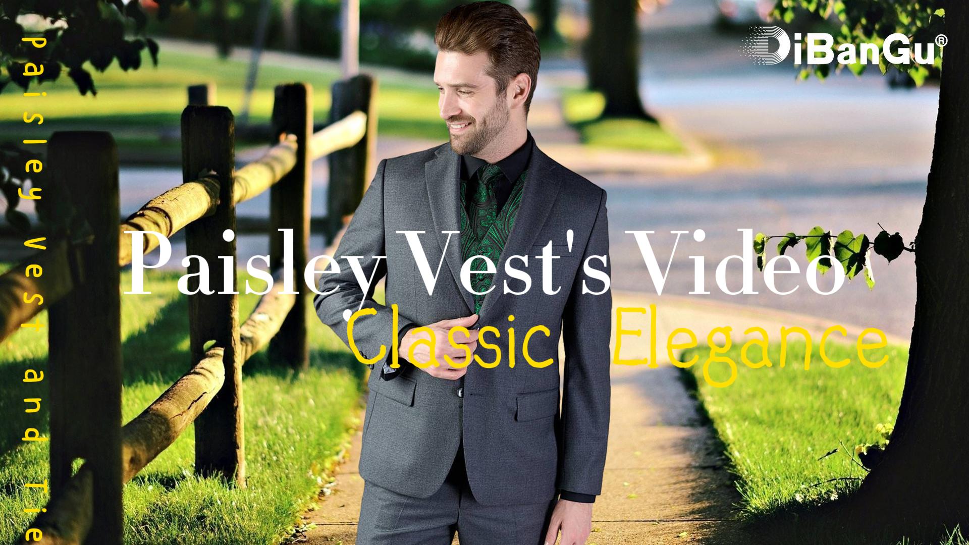 Men's Black Paisley Vest Tie Set For Weddings