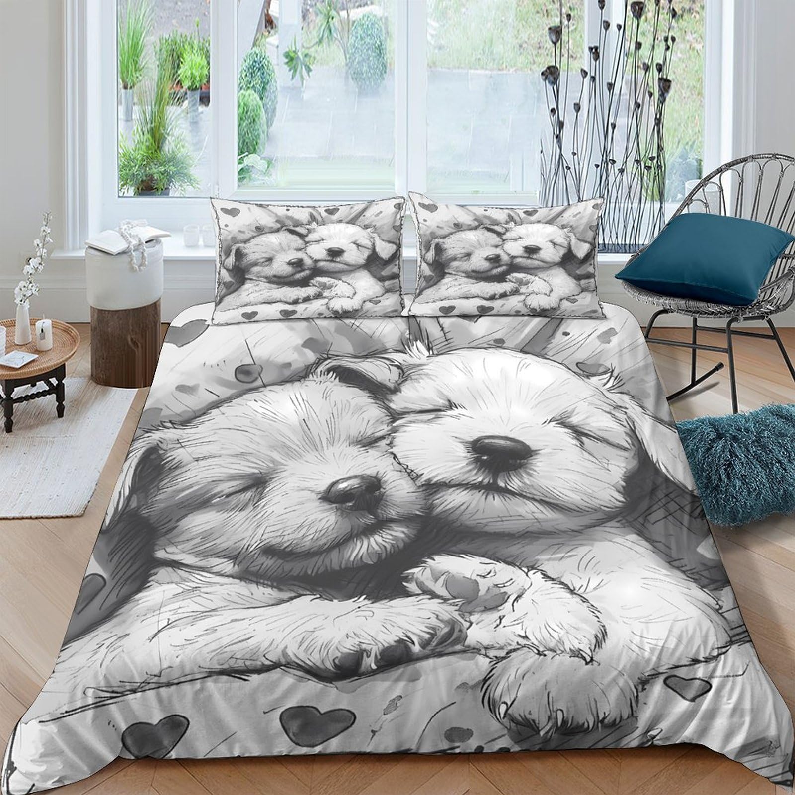 Ctjqhvkz Style-2 3D Printed Puppy Lovers Fitted Sheet Microfiber Soft Grey Dog Portrait Mattress Cover For Bedroom Guest Room Decor Single（135X200cm）