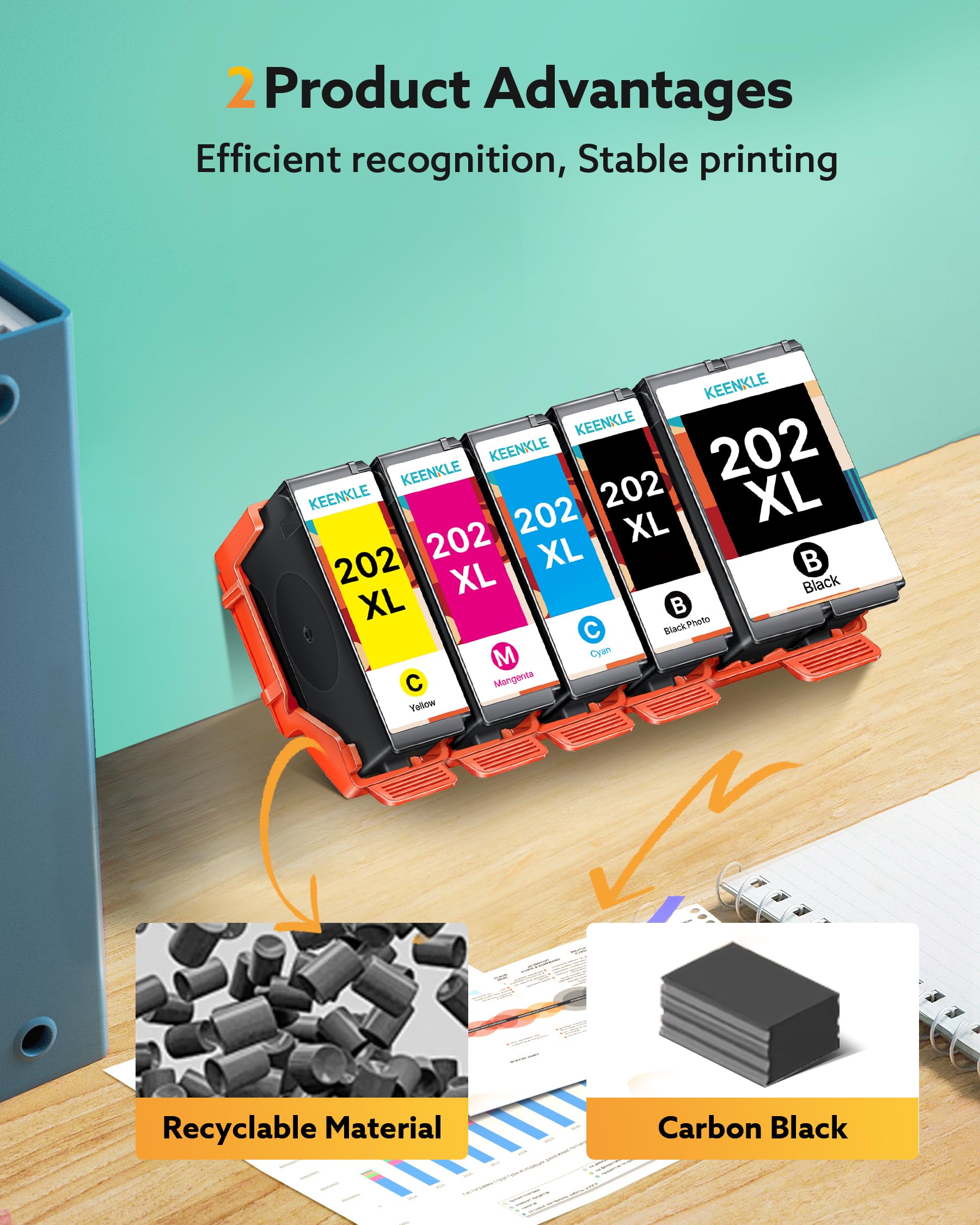 KEENKLE 6er-Pack 202XL Hochleistungs-Tintenpatronen Kompatibel für Epson 202 XL Multipack für Epson Expression Premium XP-6000 XP-6005 XP-6100 XP-6105 (XL Kapazität)