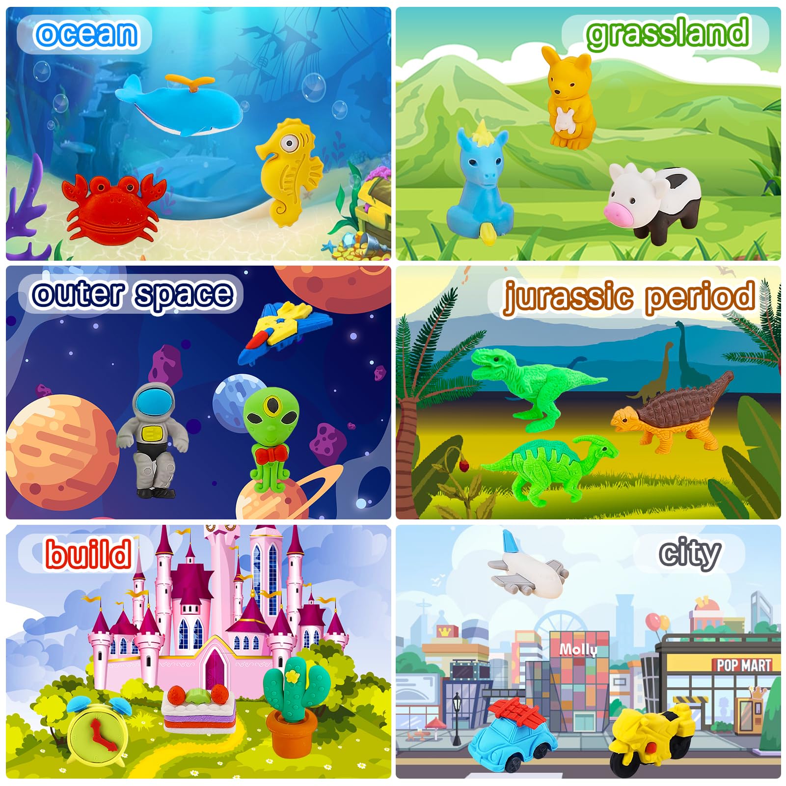URSKYTOUS 151 gomme da cancellare a forma di animali domestici da scrivania per bambini a forma di animale, gomme da cancellare, giocattoli per premi in classe, ricompensa del gioco, scatola del