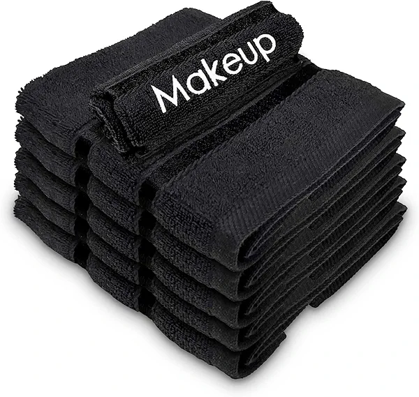 YRALY Makeup Towels - Pack of 6 - Soft Cotton Wash Cloths for Face & Makeup Removal, Airbnb Essentials for Hosts, Luxury Washcloths (13x13 Inches. Black)