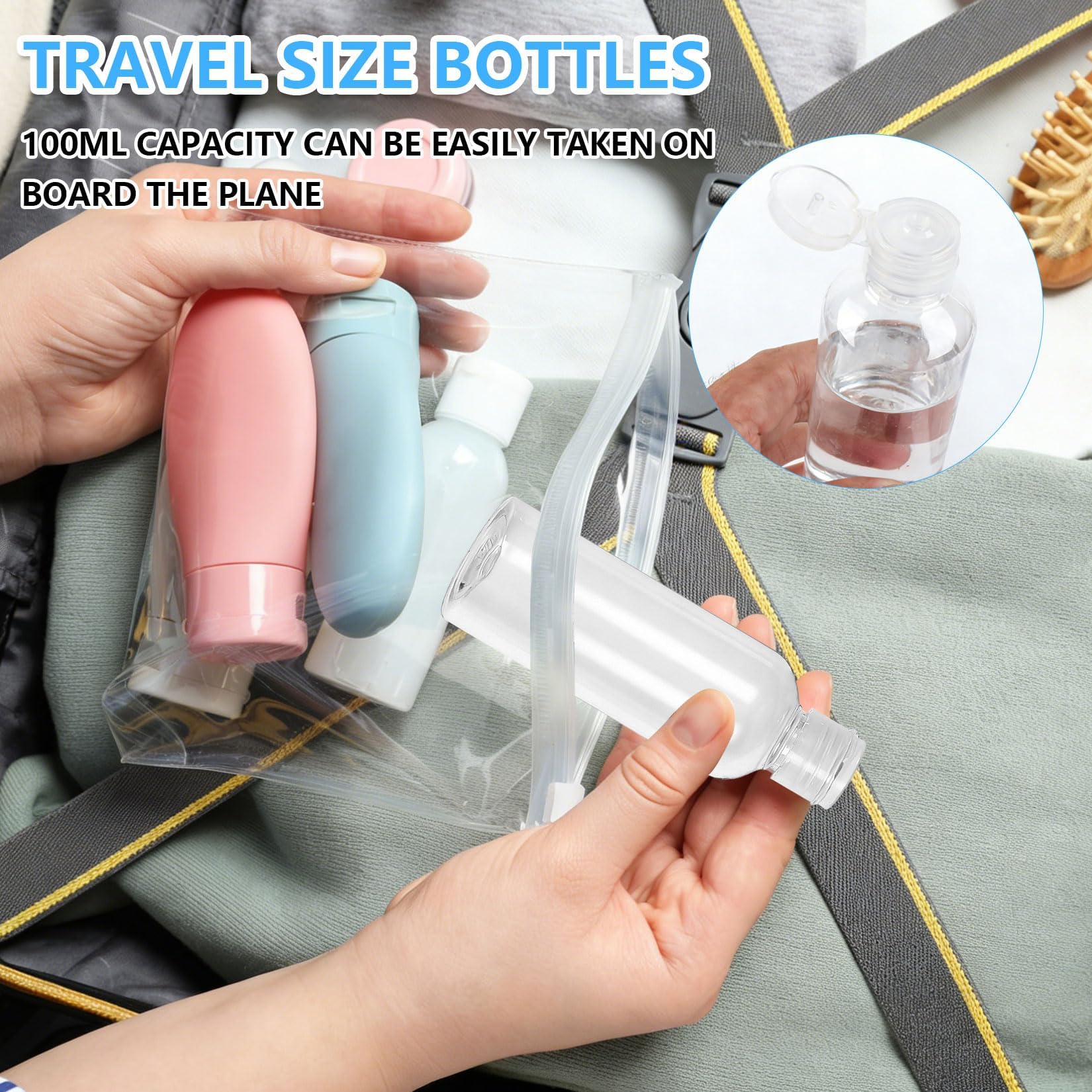 11 Pz Flaconi da Viaggio 100 ml, Kit Viaggio Aereo, Bottiglie Vuote Ricaricabili per Articoli da Toeletta, Cosmetici, Shampoo, Lozioni, Liquidi, con 6 Imbuti, 2 Etichette