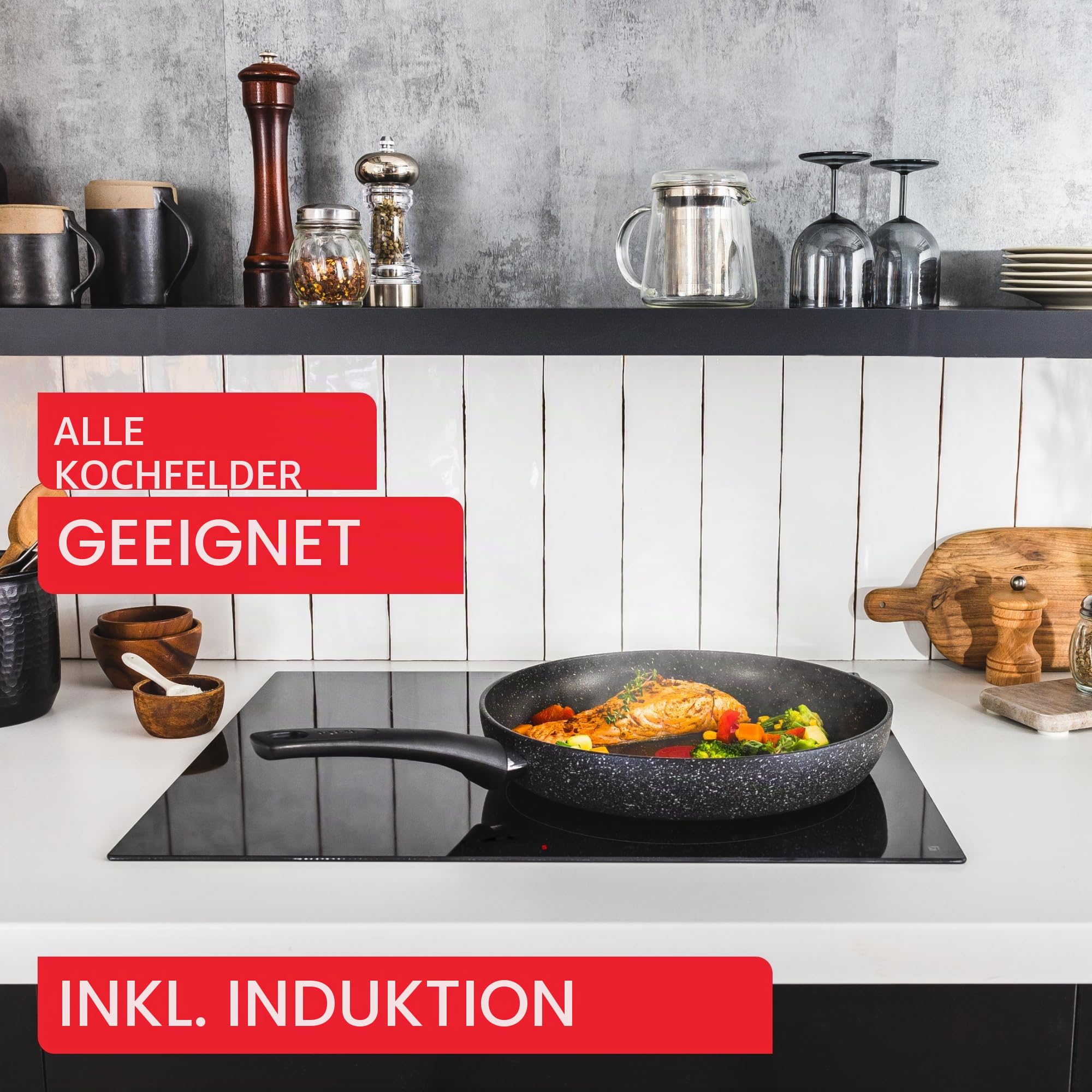 Tefal Titanium Stone Wok 28 cm, Hochleistungs-Antihaftbeschichtung, Metallspatel sicher, alle Herdarten inklusive Induktion, E1051945
