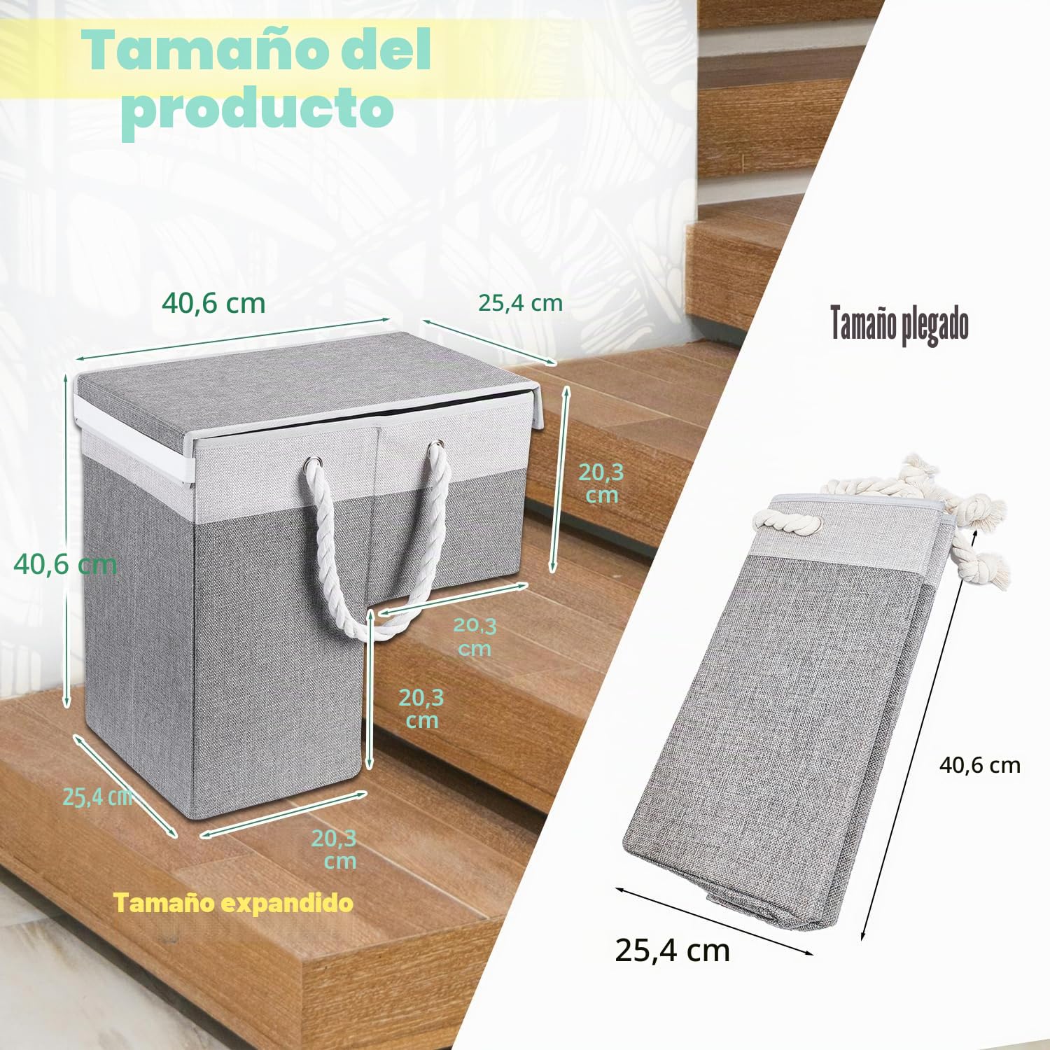 Cesta plegable para escalones, cesta de lino, bandeja para la colada con asa y tapa, bolsa antideslizante para escaleras, cesta para la colada, ahorro de espacio, organizador de fieltro para