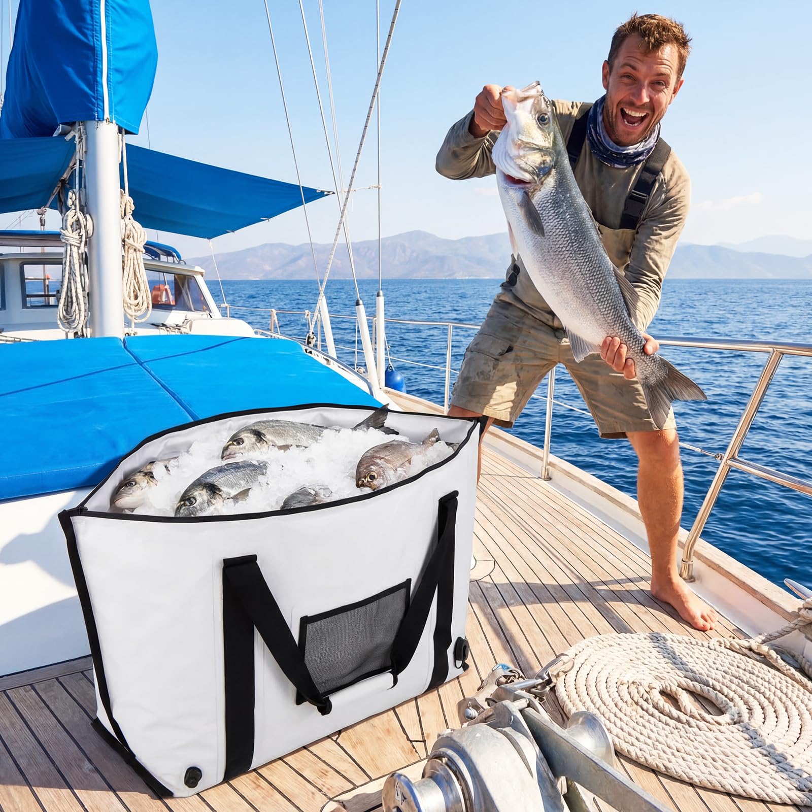 COSTWAY Isolierte Fisch-Kühltasche, Fisch-Tötungstasche für gefangene Fische, tragbare wasserdichte isolierte Angeltaschen, hält EIS kalt über 24 Stunden