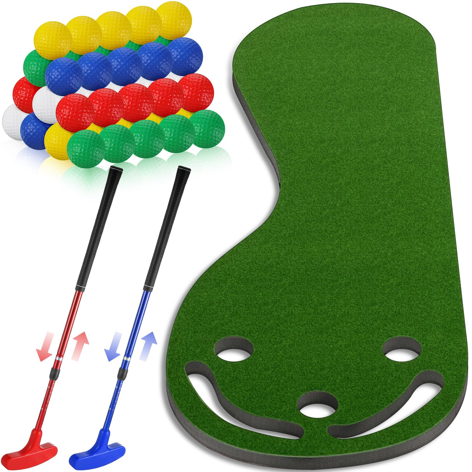 23 Pcs Golf Training Equipment Three Hole Putting Green Mat Golf Adjustable Two Way Putters Foam Golf Balls Practice Supplies