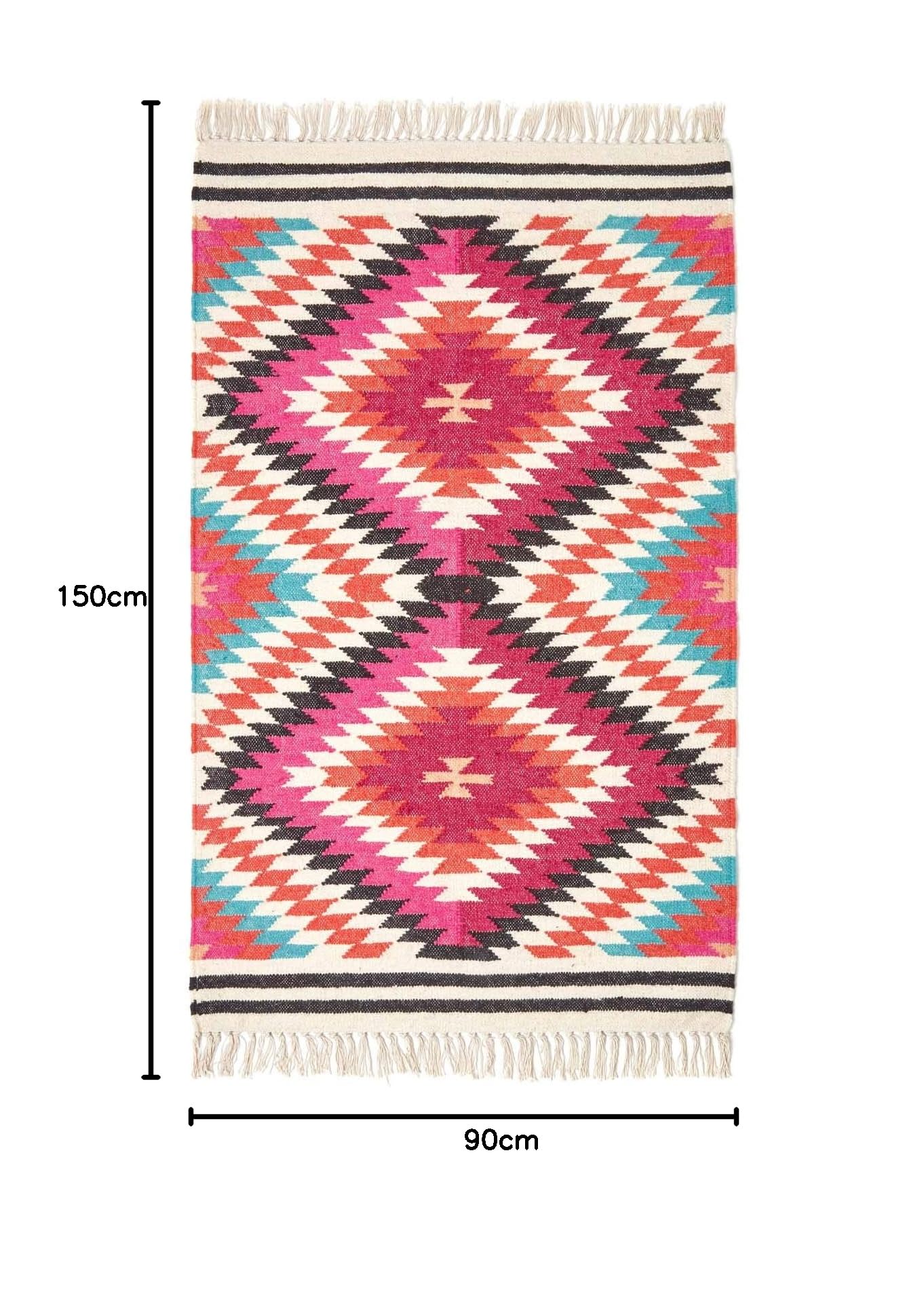HOMESCAPES - Tapis Kilim en Laine à Motif géométrique Multicolore, Fabrication Artisanale - Manila - 90 x 150 cm