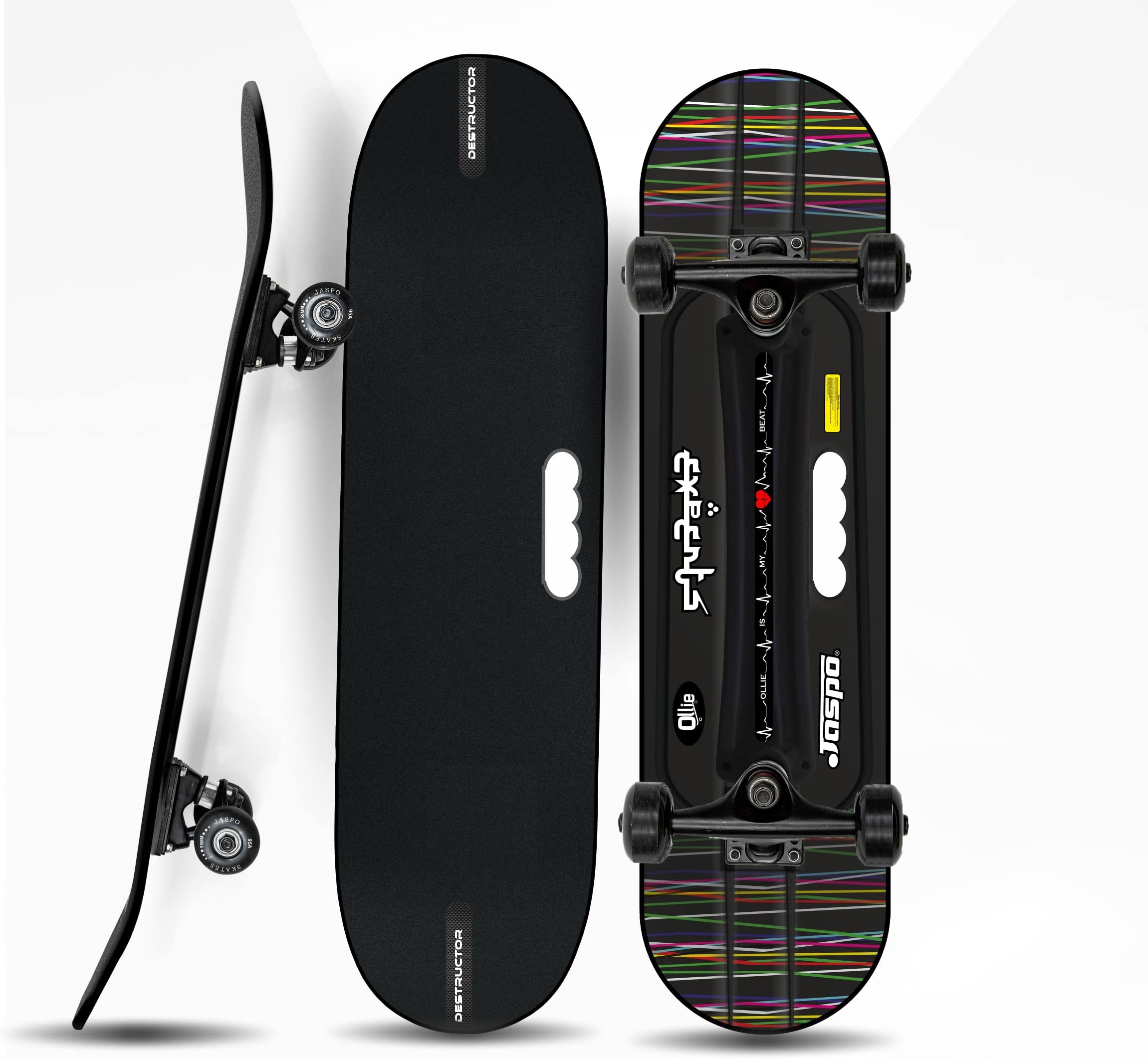 Polyurethane Hurricane Ollie Spiral Fiber Skateboard Suitable for Age Group Above 10 Years with 100 kg Weight Handling Capacity, 31x8 Inch, Black
