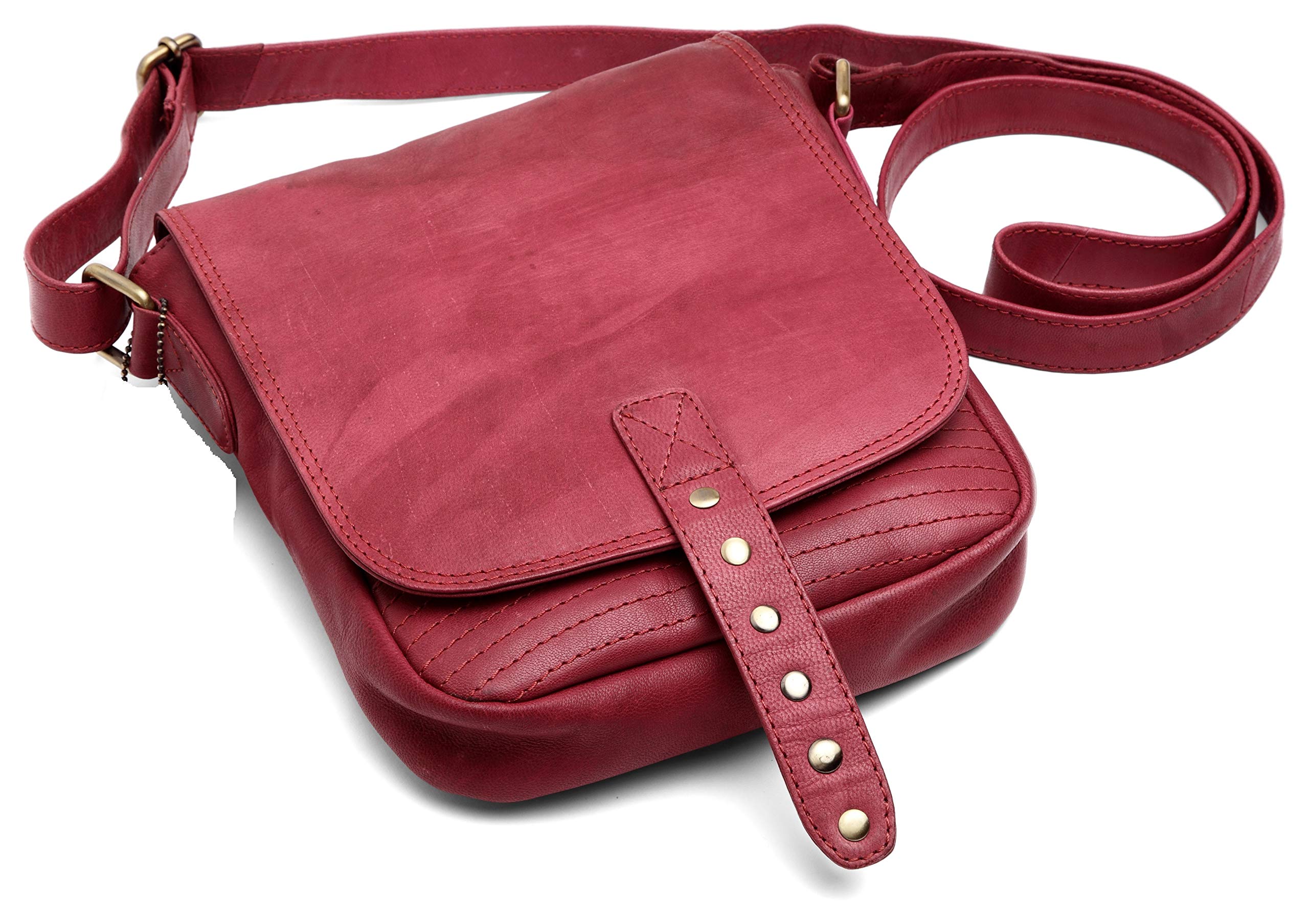 J. Wilson London - Designer Genuine Real Distressed Retro Vintage Hunter Leather Handmade Women Ladies Unisex Flapover Gypsy Festival Travel Satchel Everyday Crossover Work iPad