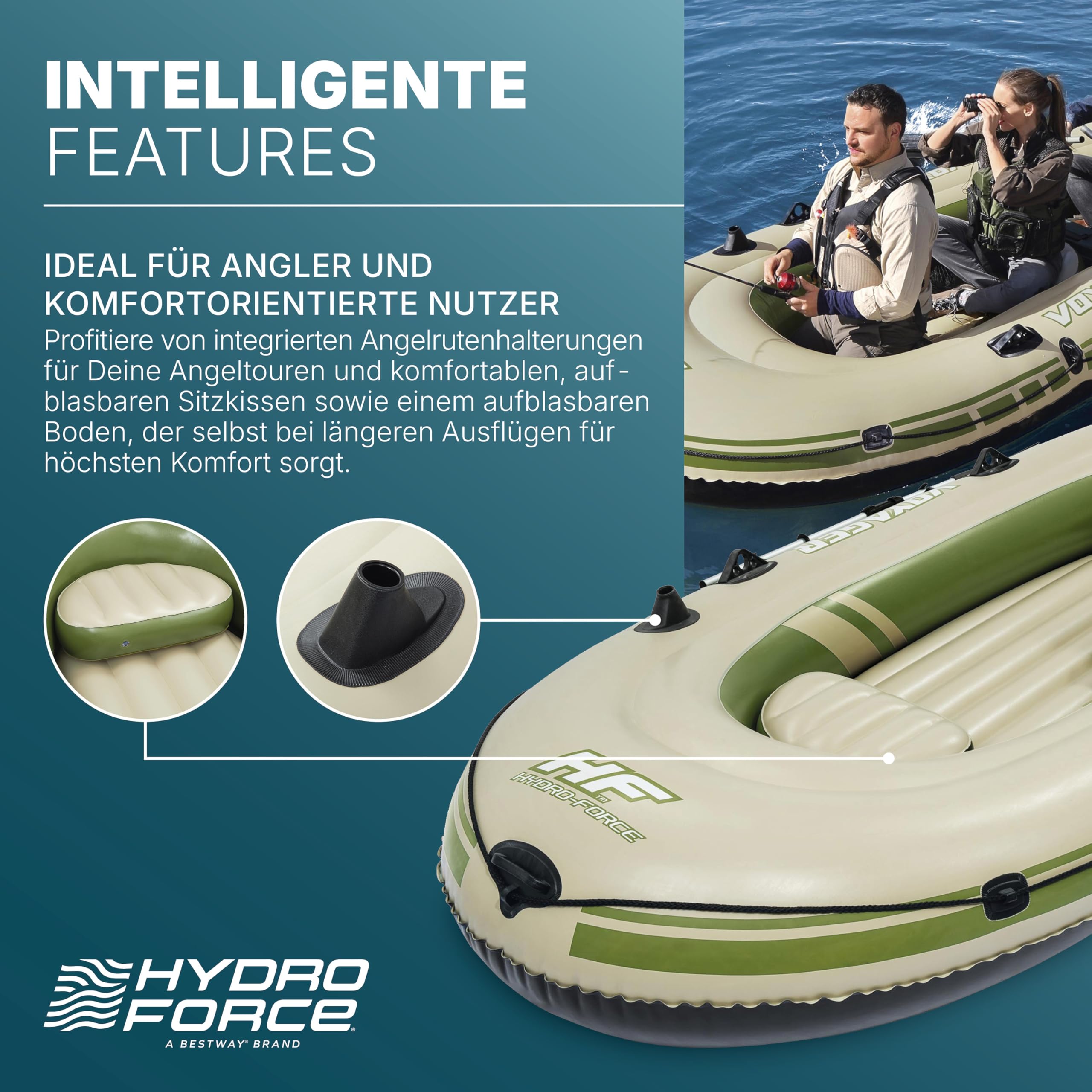 Bestway Hydro-Force™ Schlauchboot-Set, Voyager 500, 348 x 141 x 48 cm, für 3 Personen