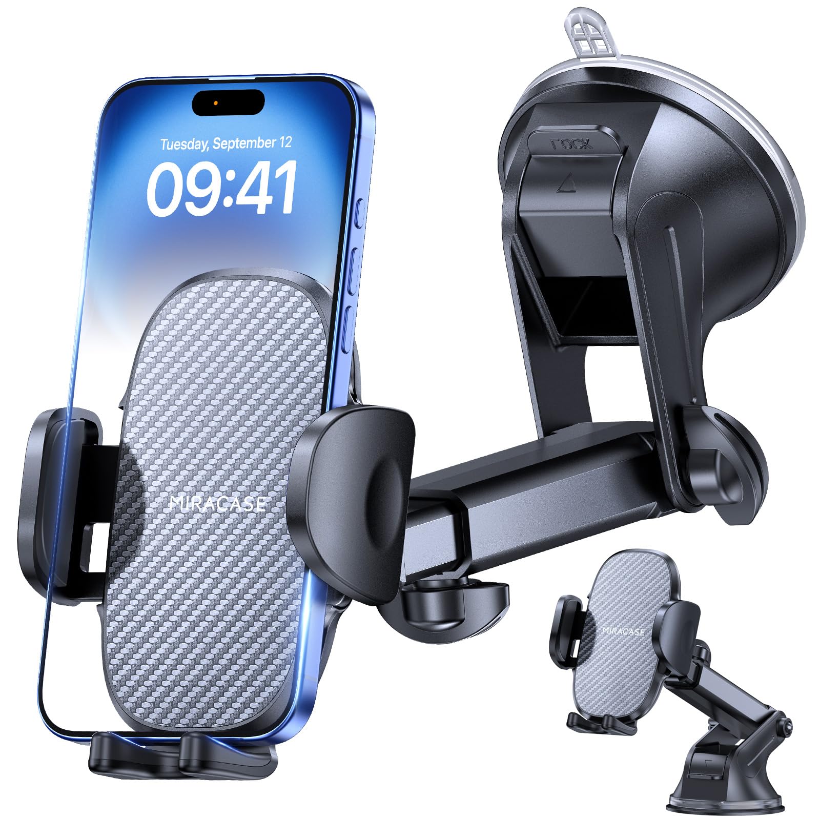 Miracase Samochodowy uchwyt na telefon do samochodu, deska rozdzielcza na przednią szybę, 7.6 cm 1, uchwyt na telefon komórkowy, podstawka obrotowa o 360°, do iPhone16, 15, Pro, Plus, Max, 14, 13, 12