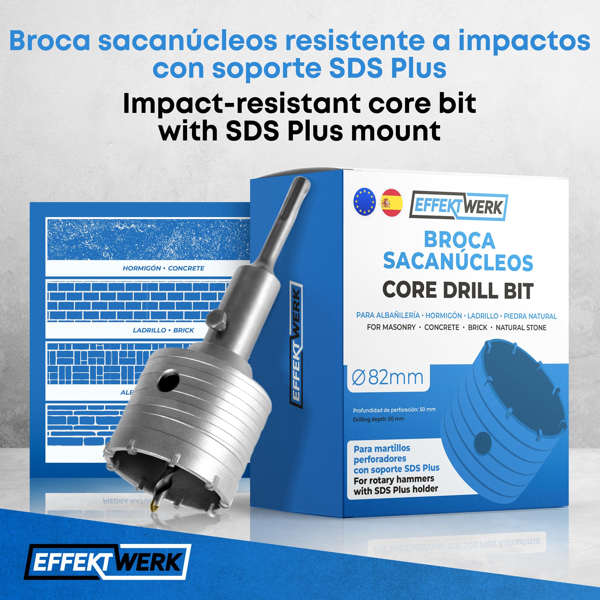 Broca de núcleo - Kit de sierra de agujero de 82 mm para hormigón, ladrillo y mampostería de piedra - Broca hueca circular con central de carburo y vástago SDS Plus