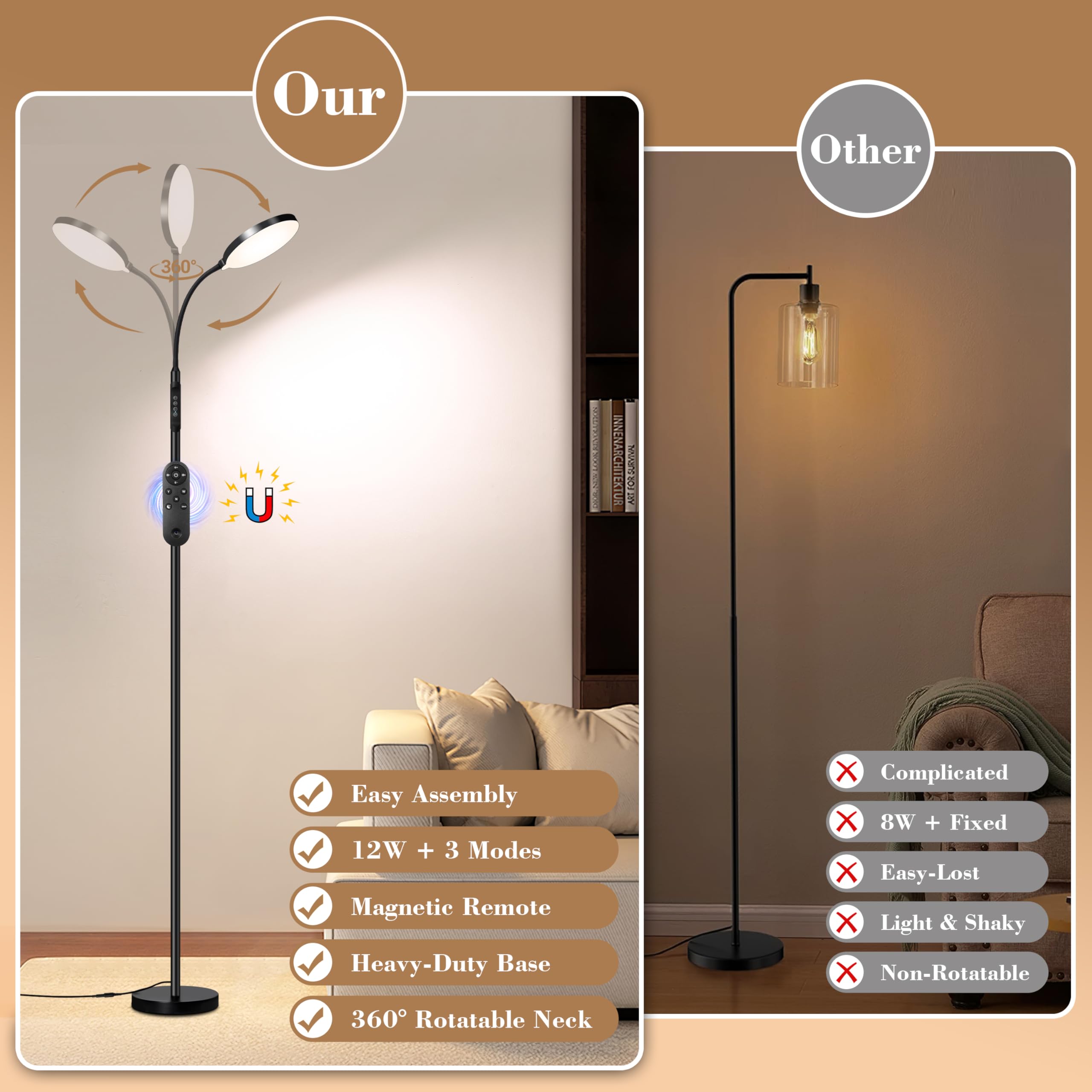 Stehlampe für den Innenbereich, 240 LEDs, augenschonend, höhenverstellbar, Fernbedienung & Touch-Steuerung, dimmbar, flexibler Schwanenhals mit Ständer, Leselampe für Wohnzimmer, Schlafzimmer, Büro