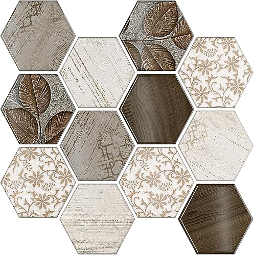 VEELIKE Calcomanías hexagonales bohemias para azulejos en muro, 6 hojas adhesivas impermeables para salpicaduras de muro para cocina, baño, 12 x 12