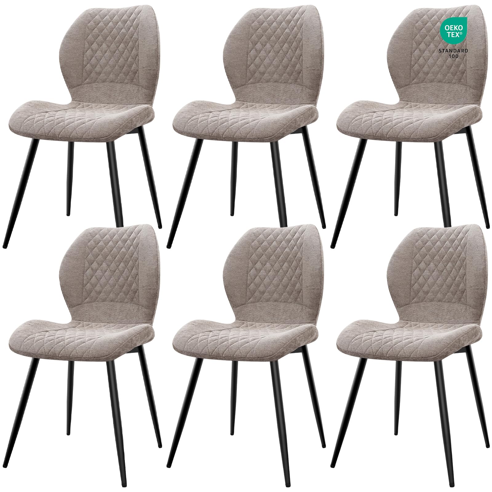 JIJIAN Dining Chairs set of 6, Kitchen Chair, Upholstered Chairs, Ergonomically Designed Linen Chair for Dining Room, Kitchen, Living Room, Reception, Brown