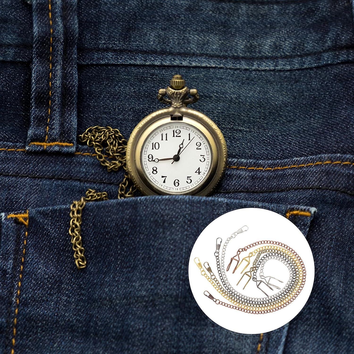 NUOBESTY 5pcs Vintage Metal Pocket Watch Chains for Men, Waist Belt