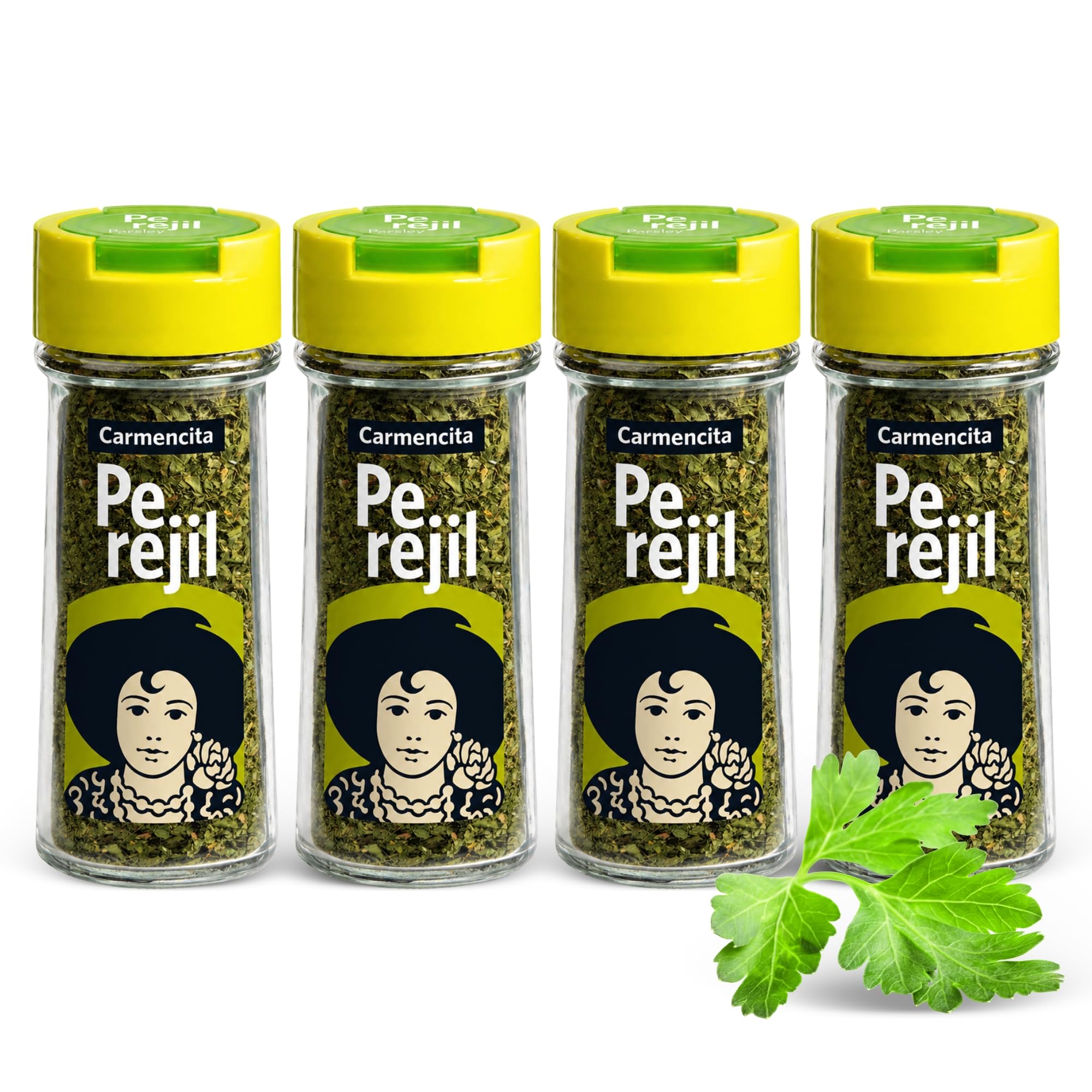 Sazonador Perejil Carmencita, Ideal para pescados, salsa, huevos y verduras, sabor fresco en una ensalada de cuscús, tomate, pepino y hierbabuena, Sin Gluten, Contiene 4 unidades de 12 g