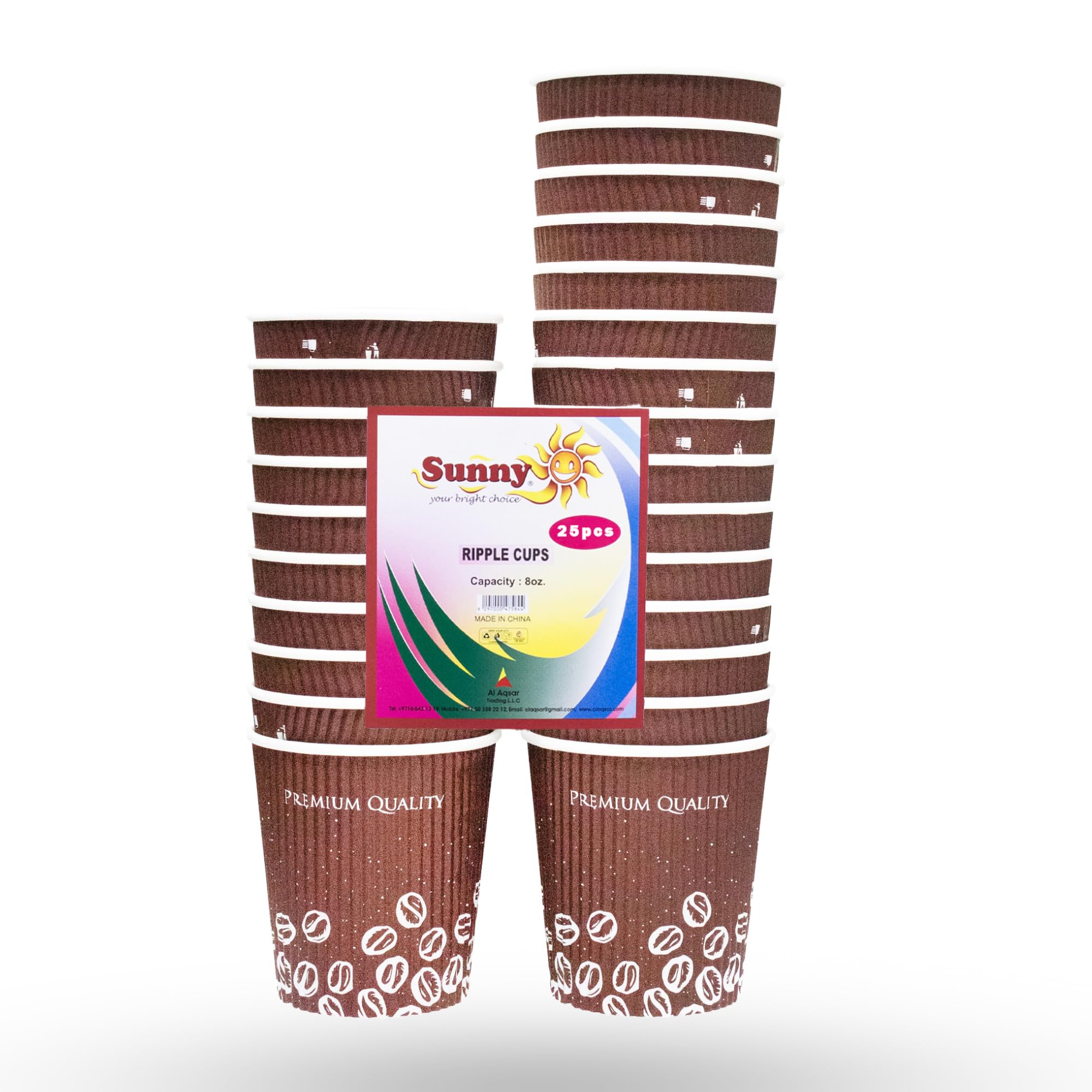 Paper Cup – Premium 8oz Ripple, 240ml Disposable Hot Drink Cup, Leak-Resistant, Pack of 25