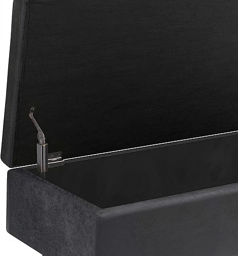 Miniatura 7 de SIMPLIHOME Owen - Otomana rectangular pequeña de almacenamiento rectangular de 36 pulgadas de ancho en piel sintética negra envejecida, para sala de