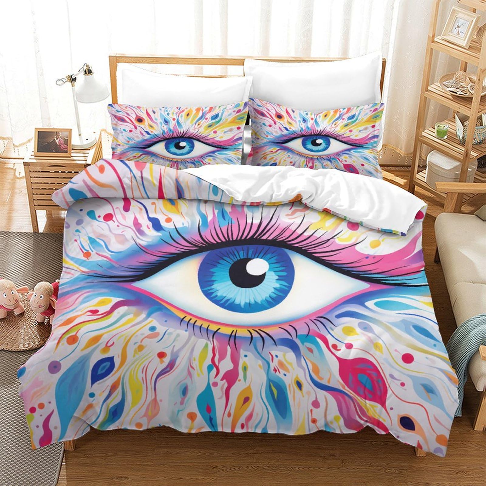 P1S9U7W5Y Artistic 3D Printed Duvet Cover Set 3pcs Microfiber Abstract Eye Bedding Set King