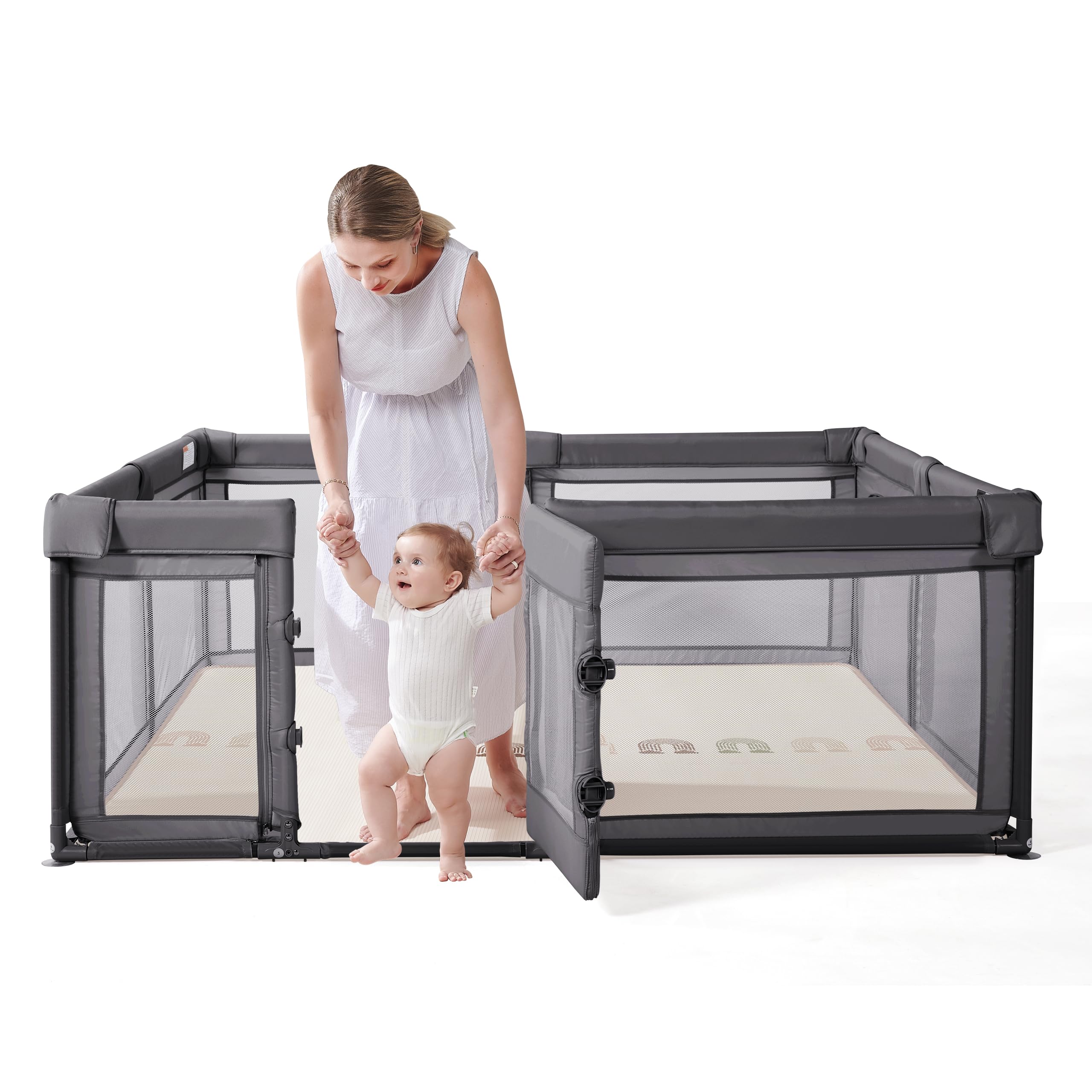 Photo 1 of Baby Playpen,Extra Large Playpen for Babies and Toddlers, Sturdy Play Pen Play Yard with Safety Gate,79”x59”Baby Play Pen(Deep Grey)