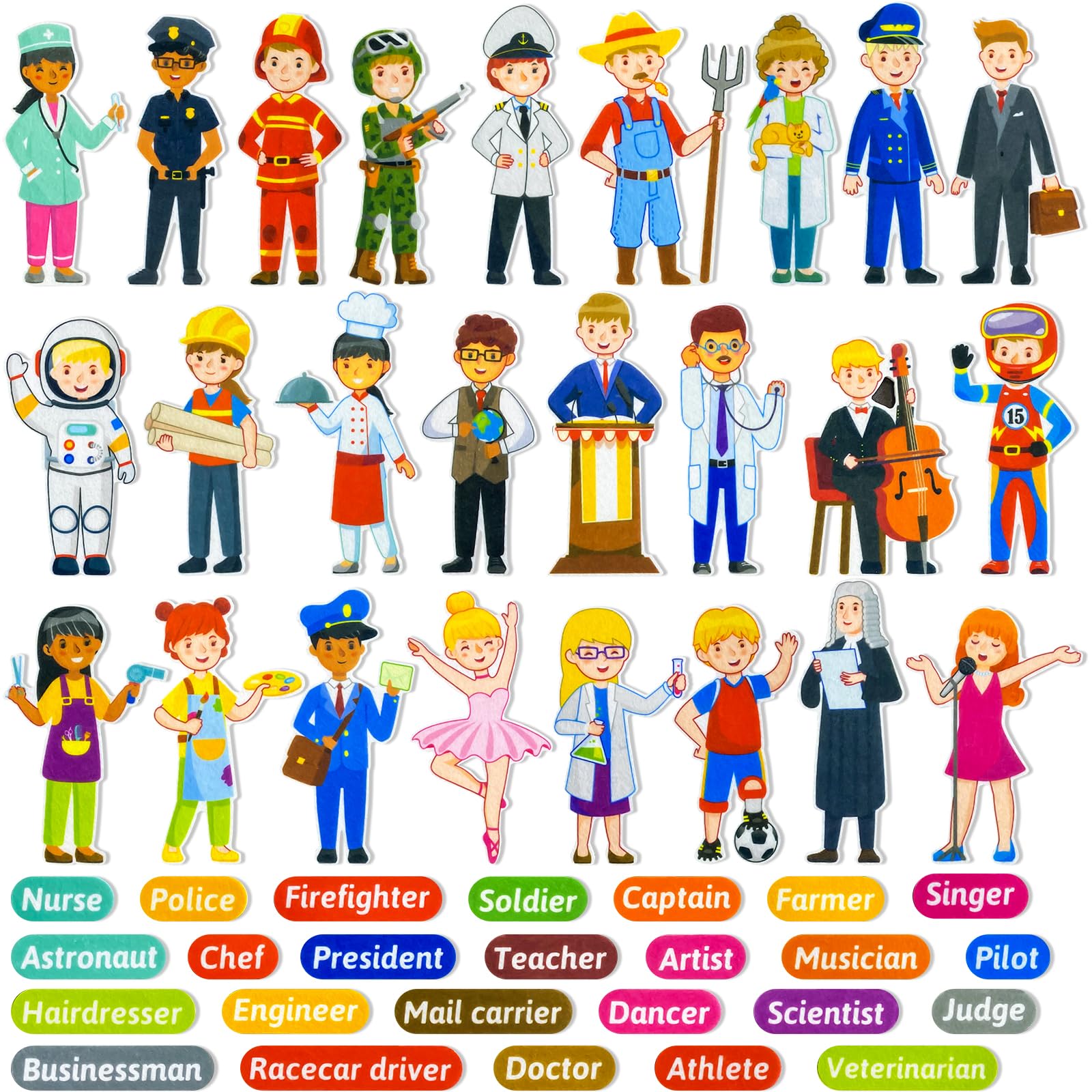 Felt Career Image Dress-Up Learning Pieces,50 Felt Flannel Board Pieces,Career Community Helpers Learning for Toddlers,for Kindergarten,Preschool,Toddlers