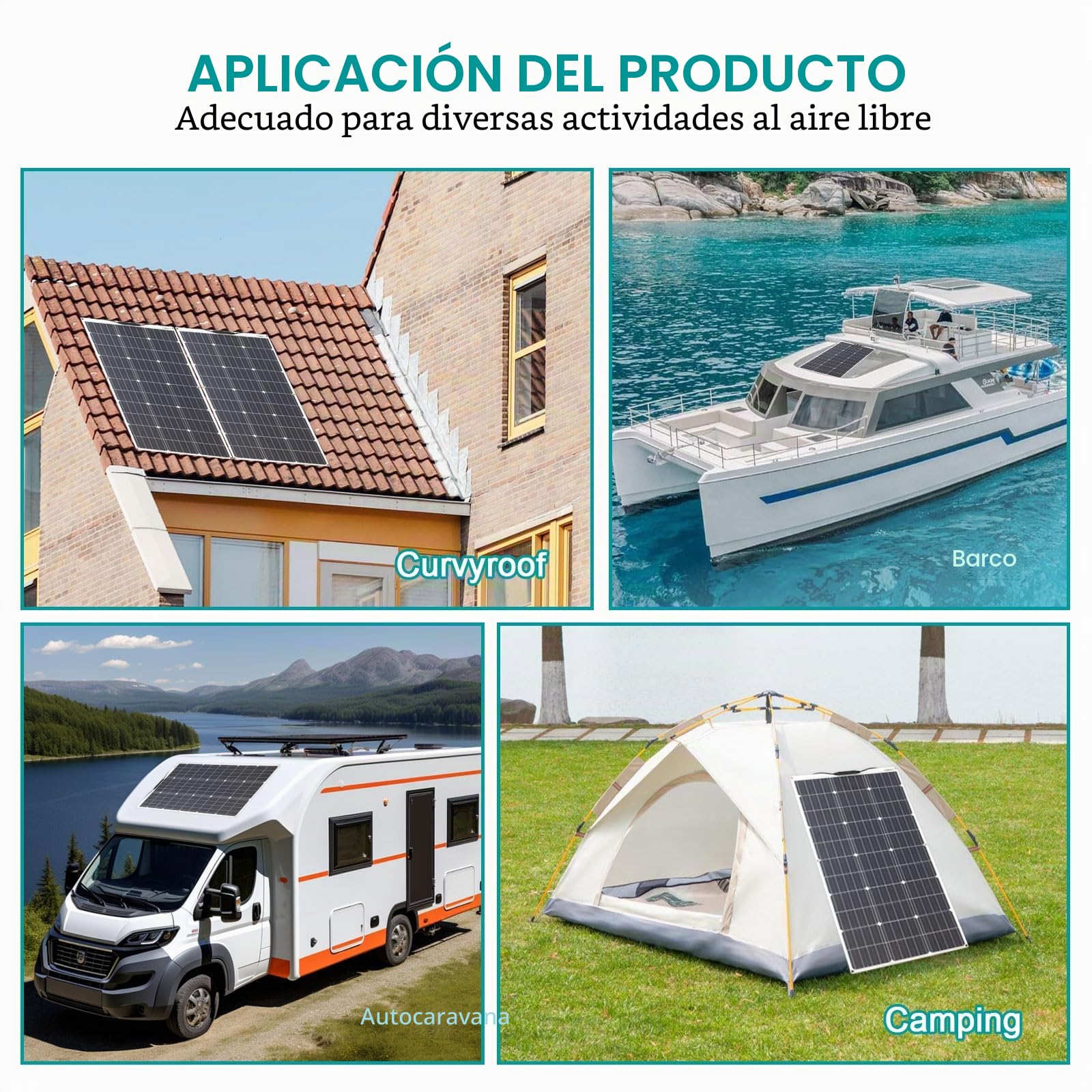 Kit Panel Solar Monocristalino Flexible Módulo Panel Solar 200W 20A 12V/24V Controlador Carga Solar Para Embarcaciones Sistema Aislado la Red Camping, Balcones Sistema Solar Autocaravana