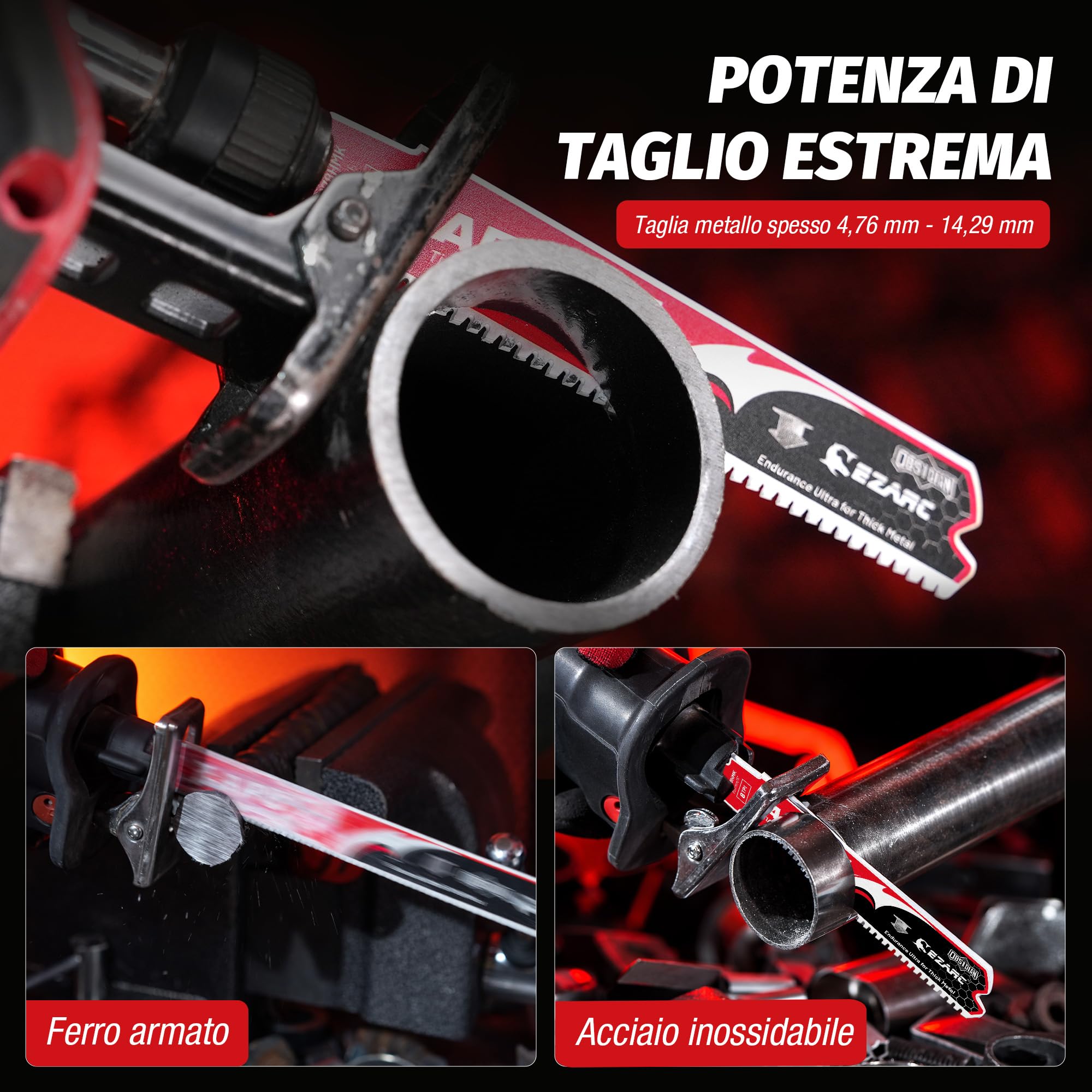 EZARC Lama per sega alternativa in carburo di ossidiana (Pro) R678HMK 8TPI Endurance Ultra per metalli spessi, ghisa, acciaio legato, 225mm, confezione da 3
