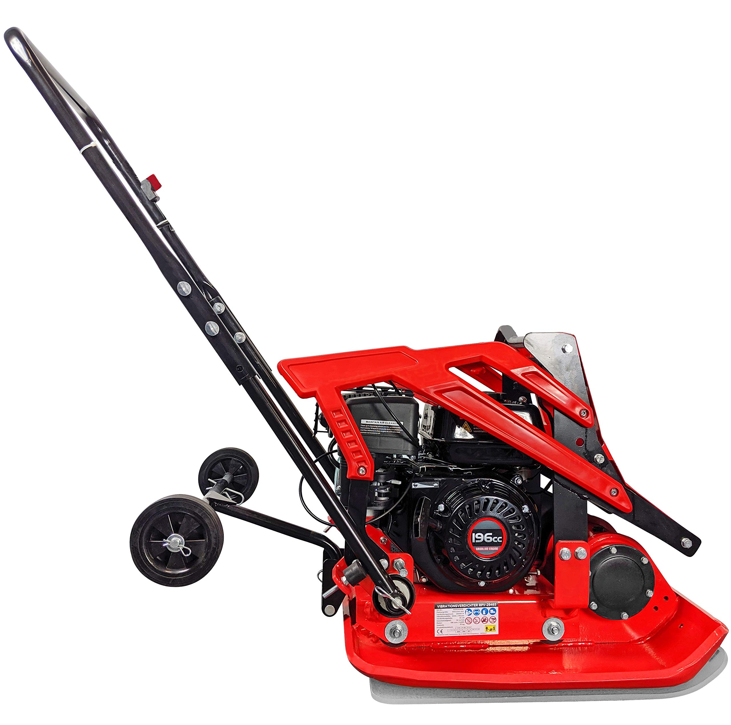 Plaque vibrante RPV-29465 Compacteur de sol 6,5 CV Profondeur de compactage 35 cm Poids 111 kg incl. tapis en caoutchouc et train de roulement